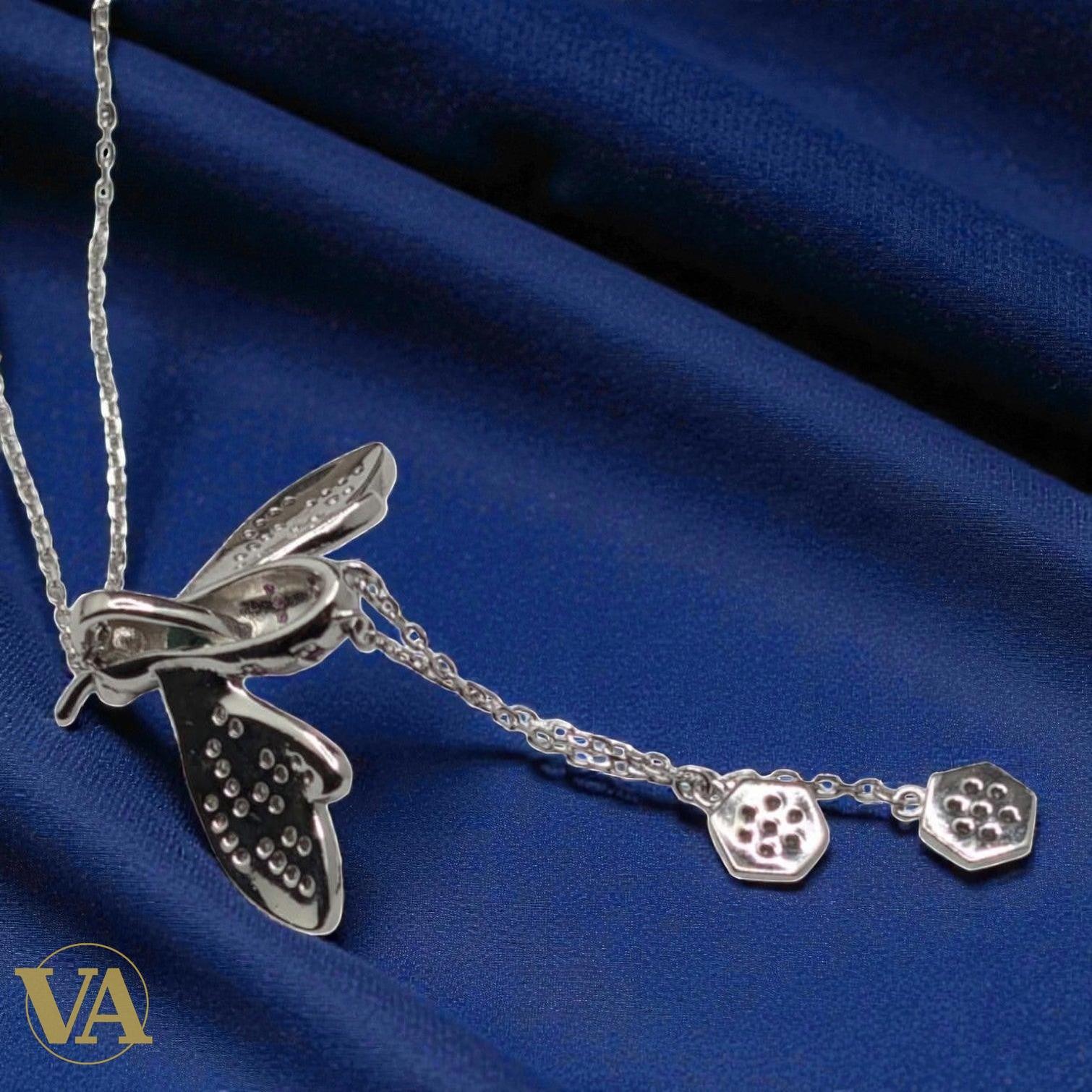 Collier Abeille Argent 925 Massif — Pendentif Ciselé