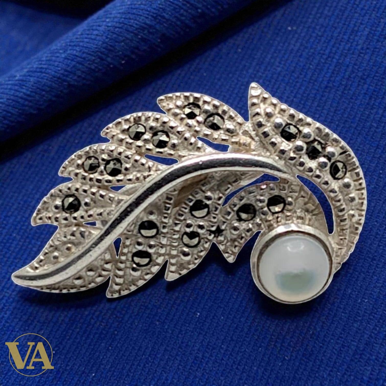 Boucles d'Oreilles Argent 925 Pierre de Lune et Marcassite