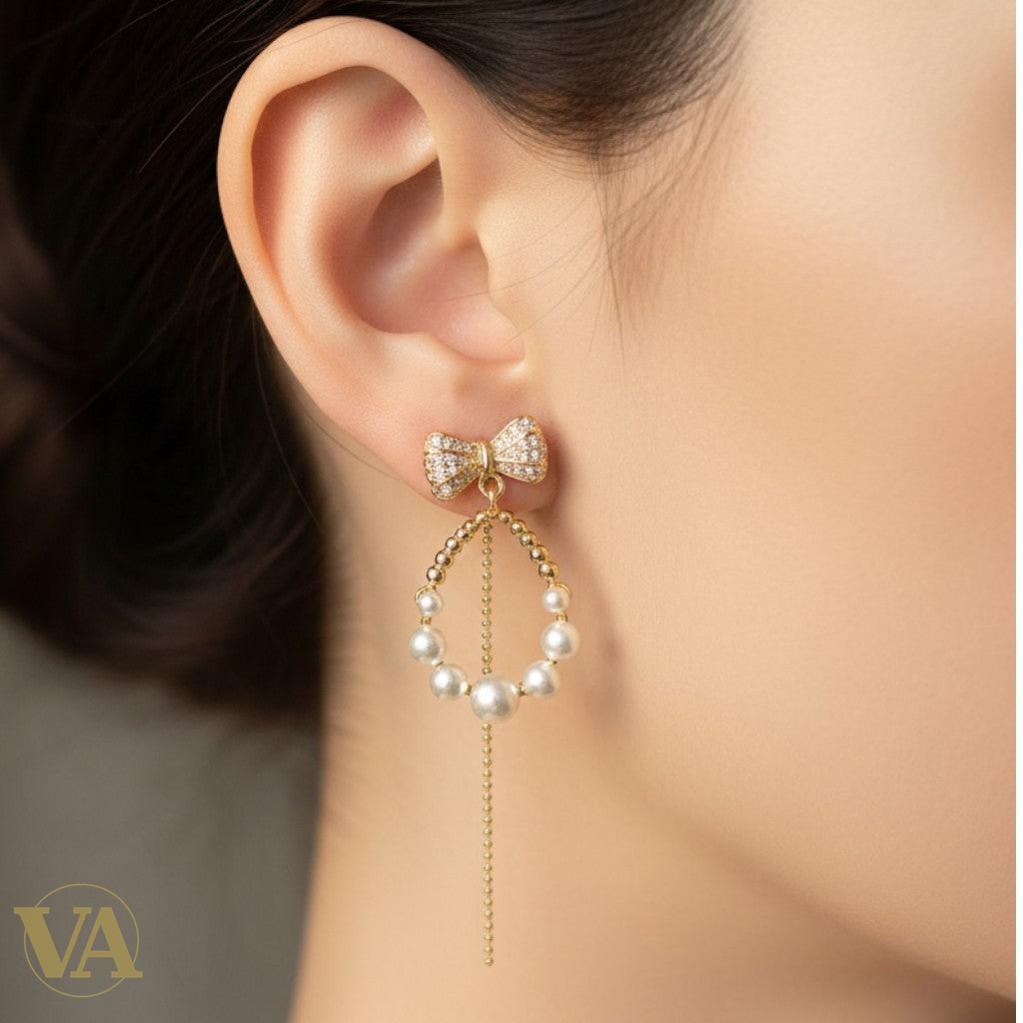 Boucles d’oreilles femme en argent plaqué or, perles & zircon