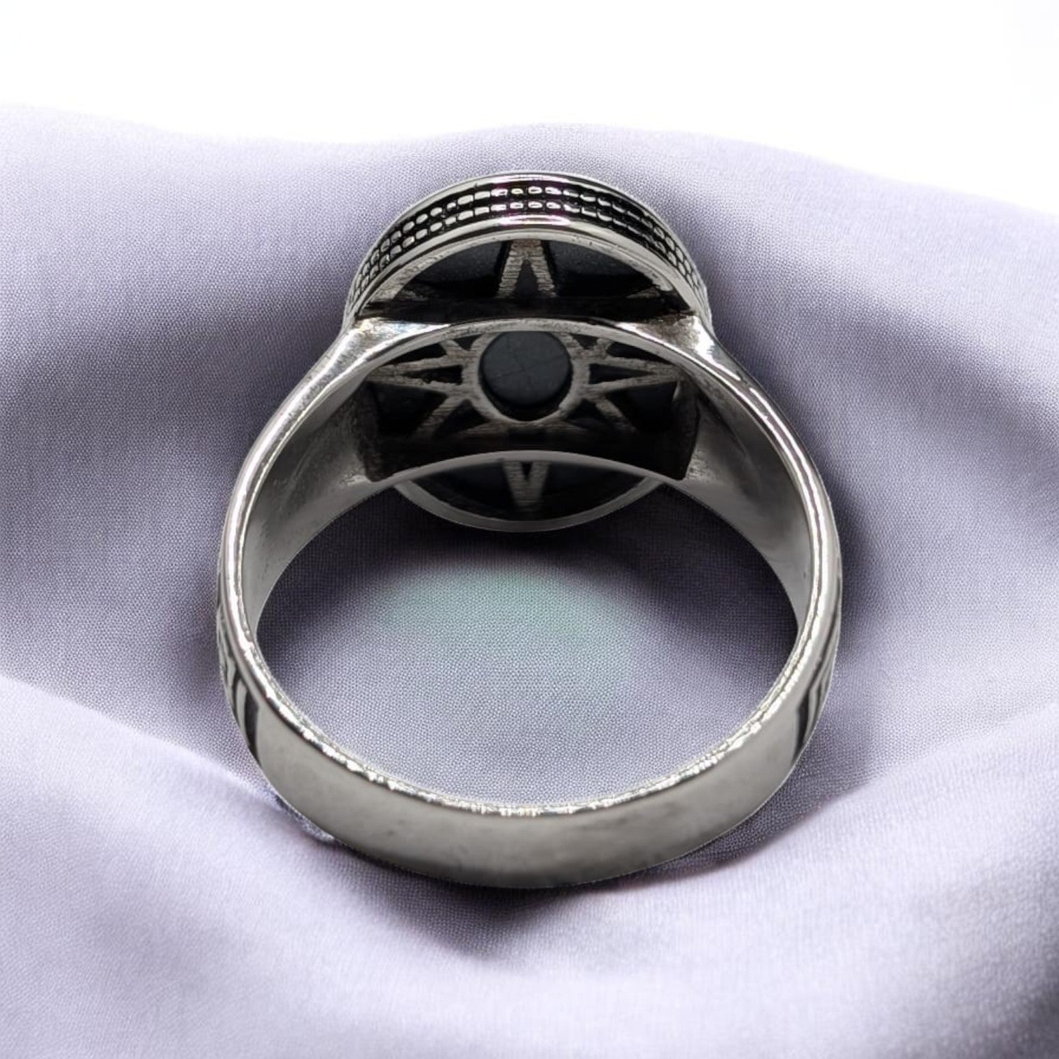 Chevalière Homme Argent 925 Onyx Noir Taille Carrée Motif Grec