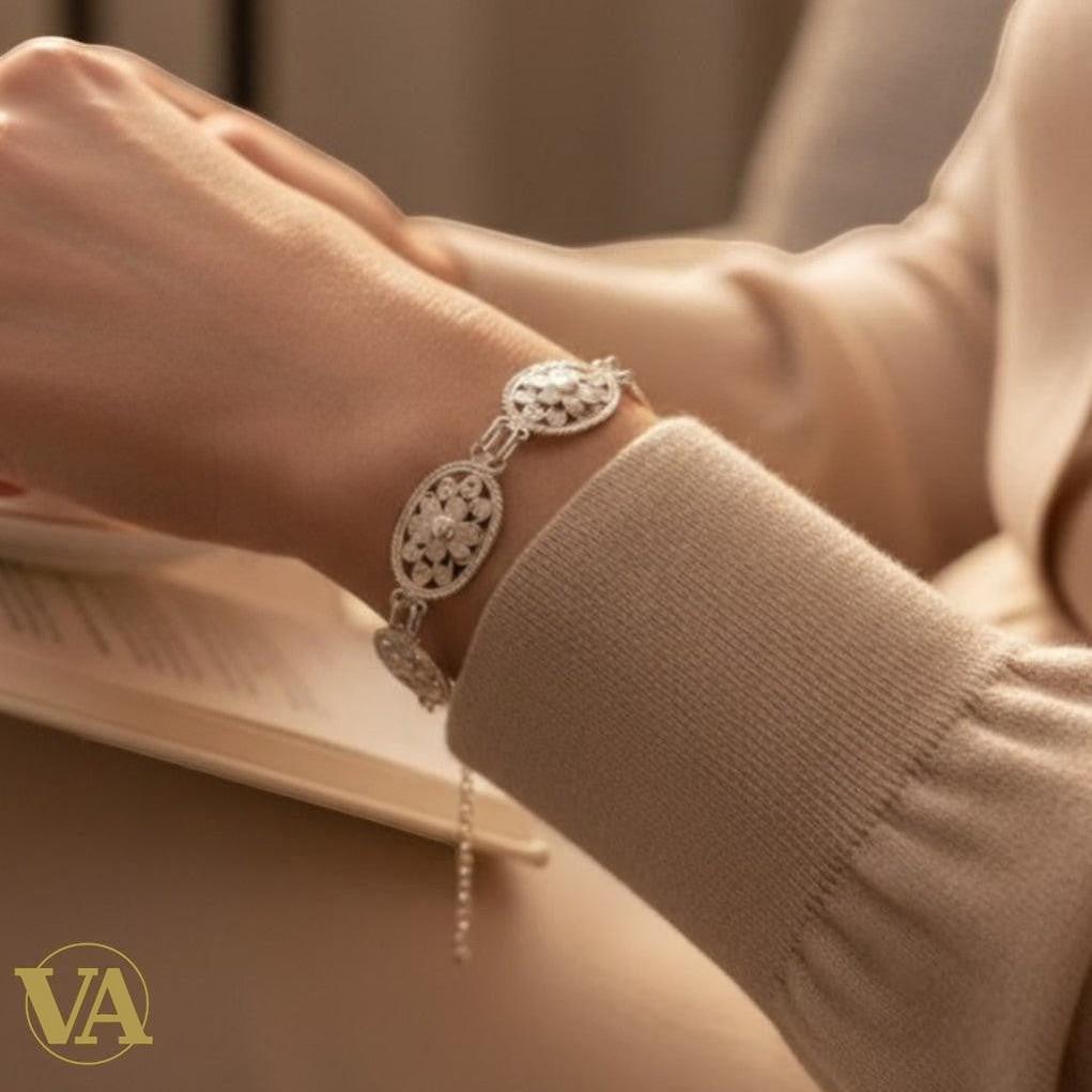 Bracelet Femme Argent 925 Massif – Fleurs Filigranes | Bijoux Vindicta