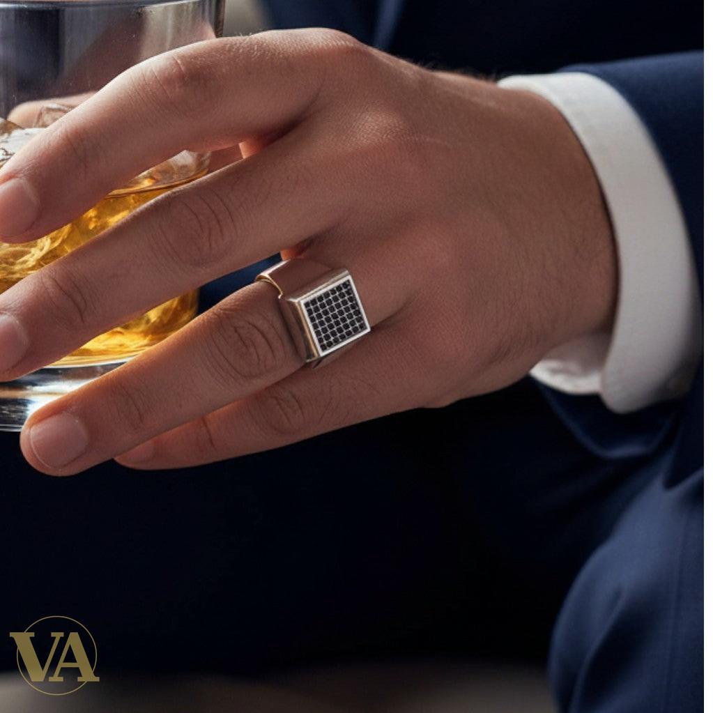 Bague Homme Argent 925 Marcassite Noire