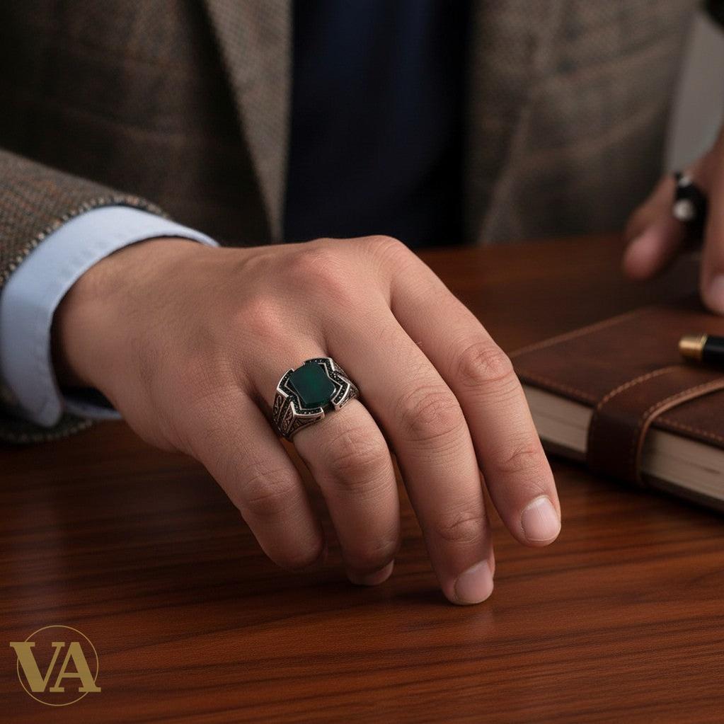 Chevalière Homme Argent 925 Pierre Aventurine Verte-Vindicta : Bijoux Argent 925 Massif, Luxe et Héritage