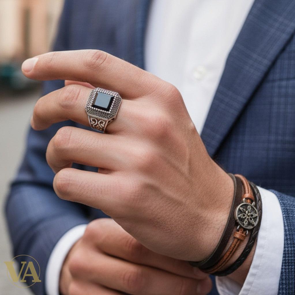 Bague Homme Argent 925 Onyx & Marcassites – Style Distingué