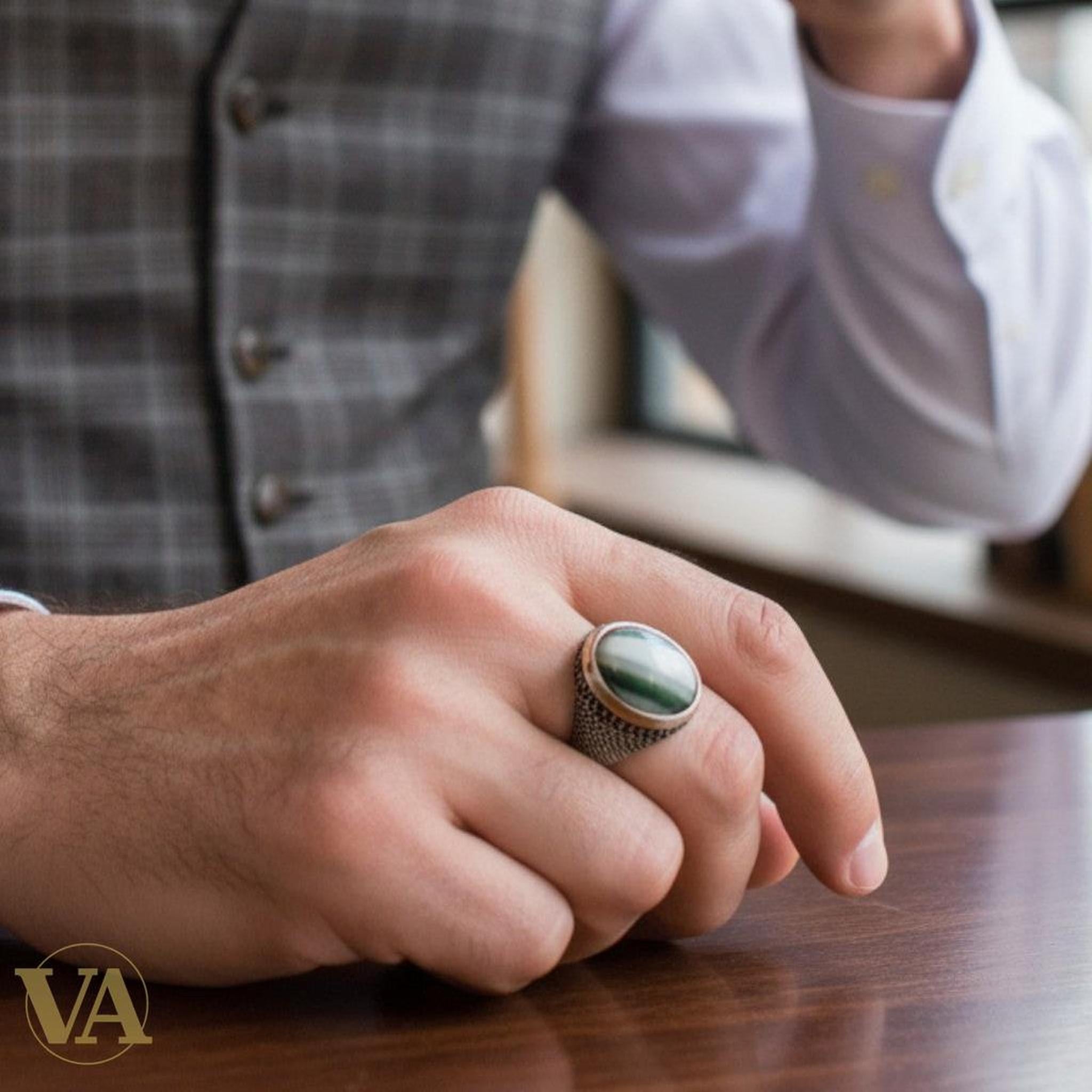 Bague Homme Argent 925 Onyx Verte – Élégance Authentique | Bijoux Vindicta