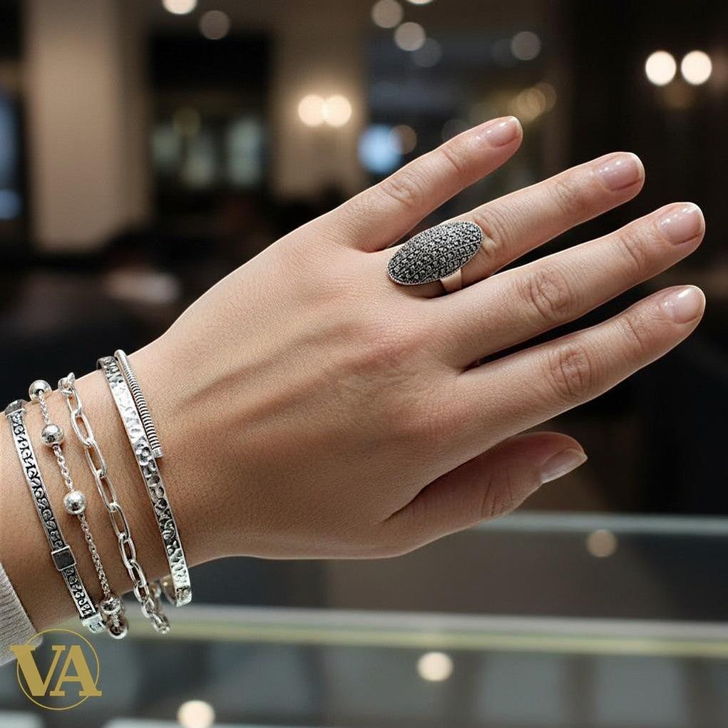 Bague femme ovale argent 925 et marcassite – Style vintage | Bijoux Vindicta