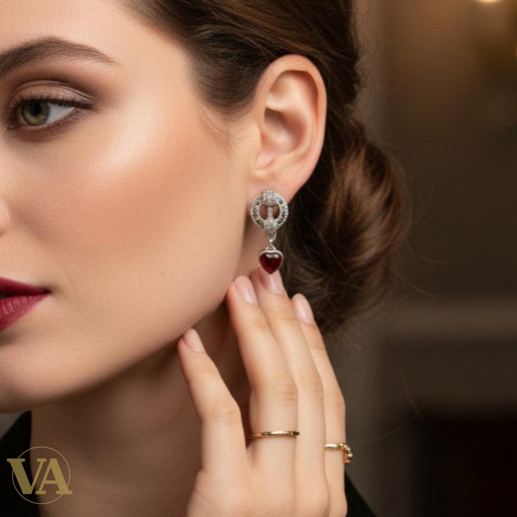 Boucles d'Oreilles Argent 925 Cornaline et Marcassite