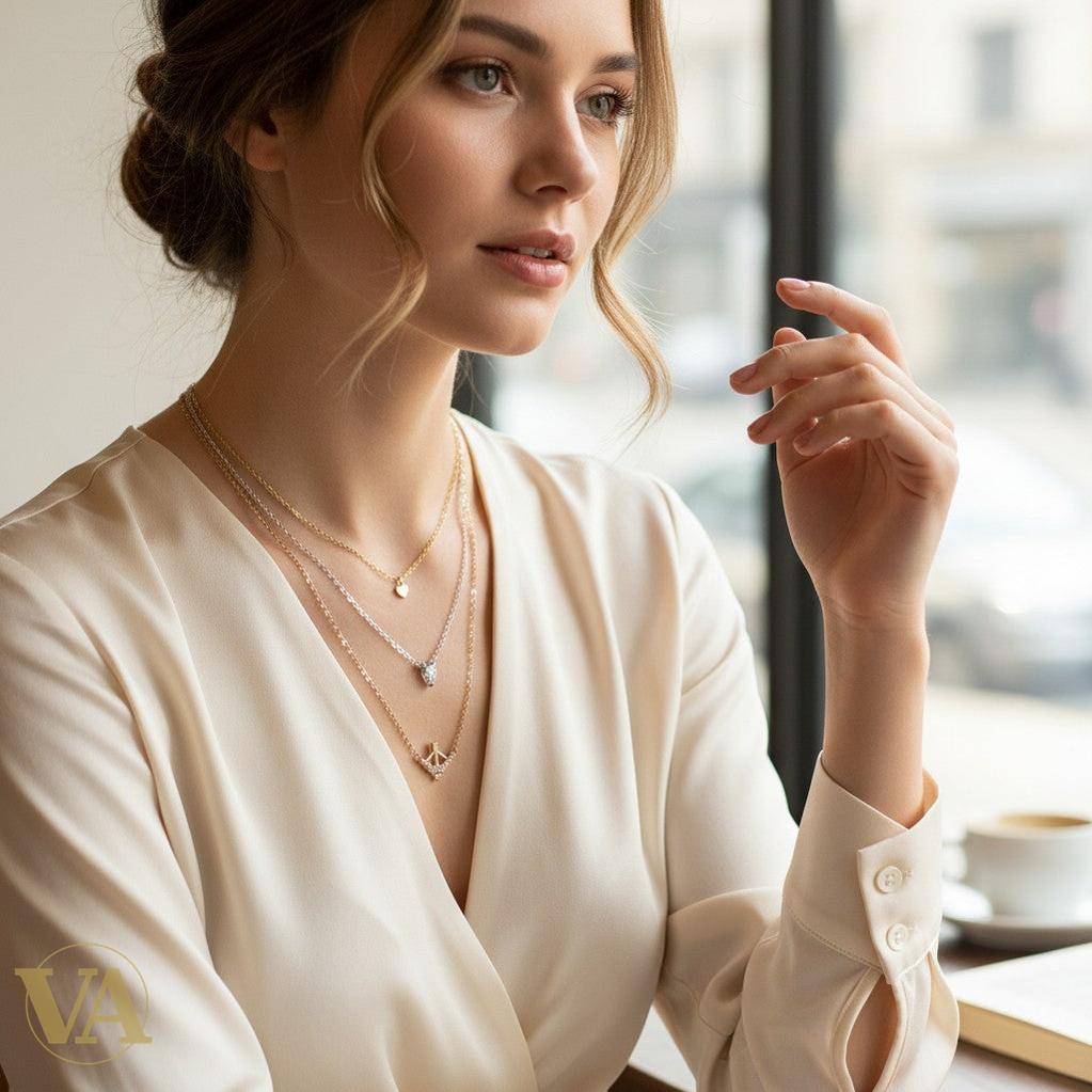 Set 3 Colliers Femme Argent 925 à Superposer — Cœur, Zircon Poire & Arc Flèche | Bijoux Vindicta