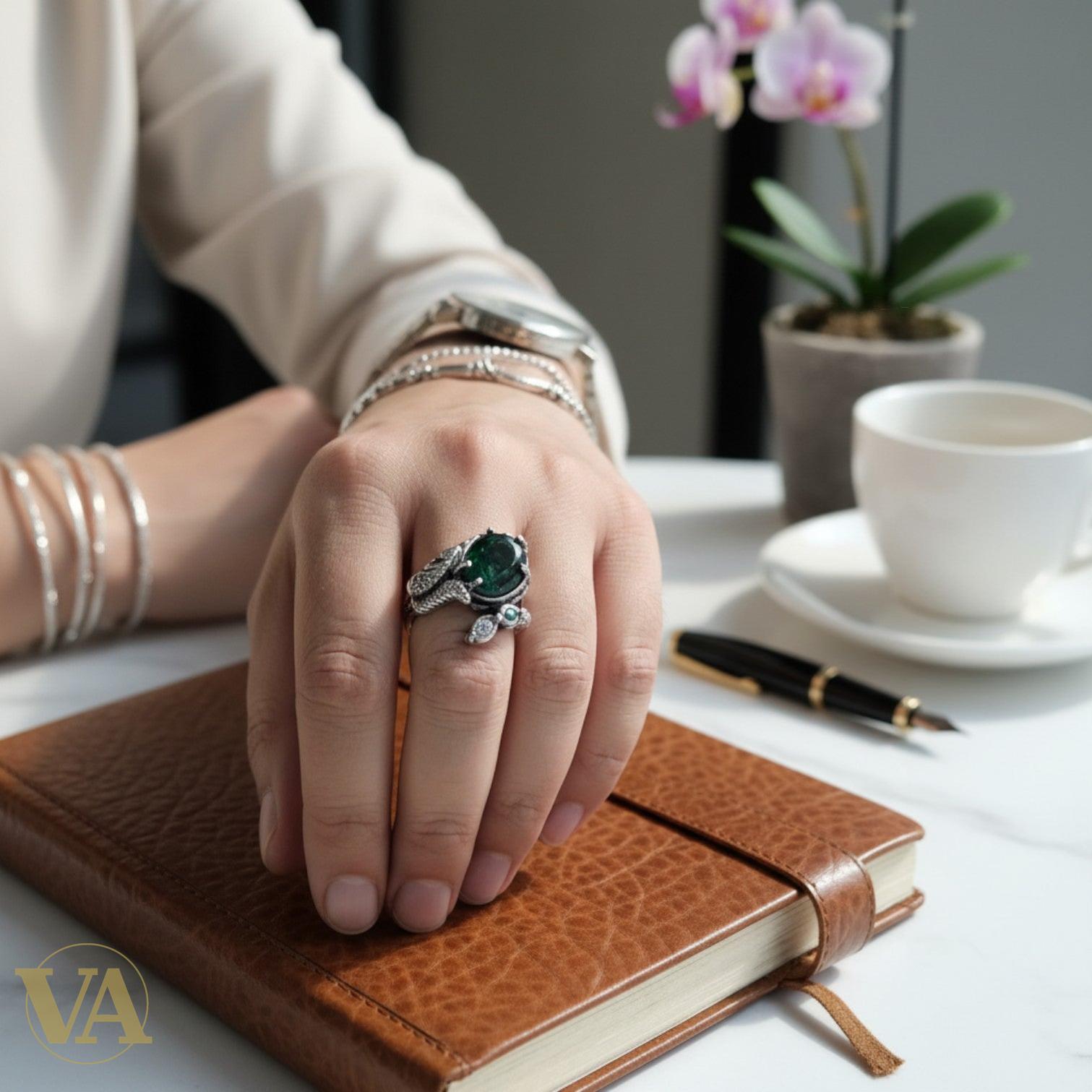 Bague Femme Argent 925 Aventurine Verte – Écureuil Sculpté-Vindicta : Bijoux Argent 925 Massif, Luxe et Héritage