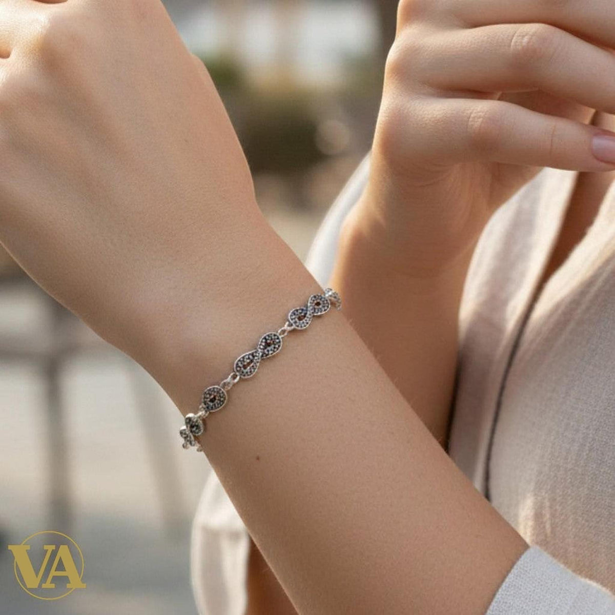 Bracelet Femme Argent 925 Infini Marcassite Vintage