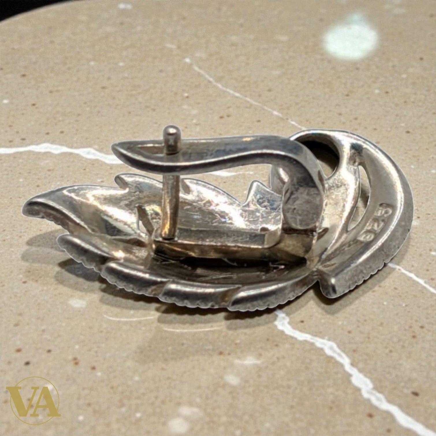 Boucles d'Oreilles Argent 925 Pierre de Lune et Marcassite