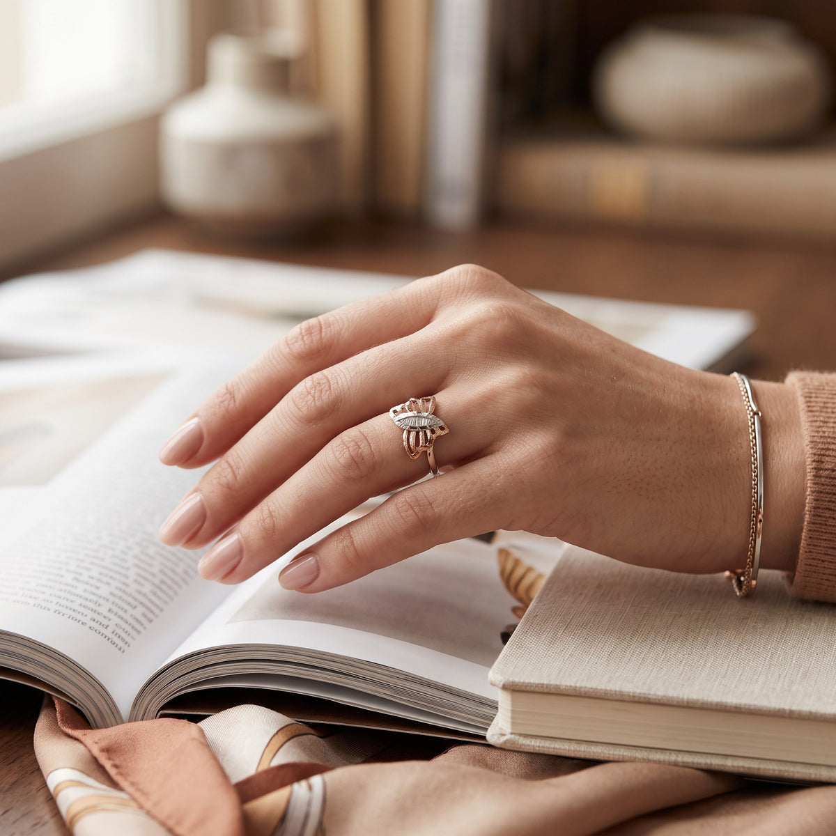 Bague Femme Argent 925 Papillon Bicolore Ajouré Zircons