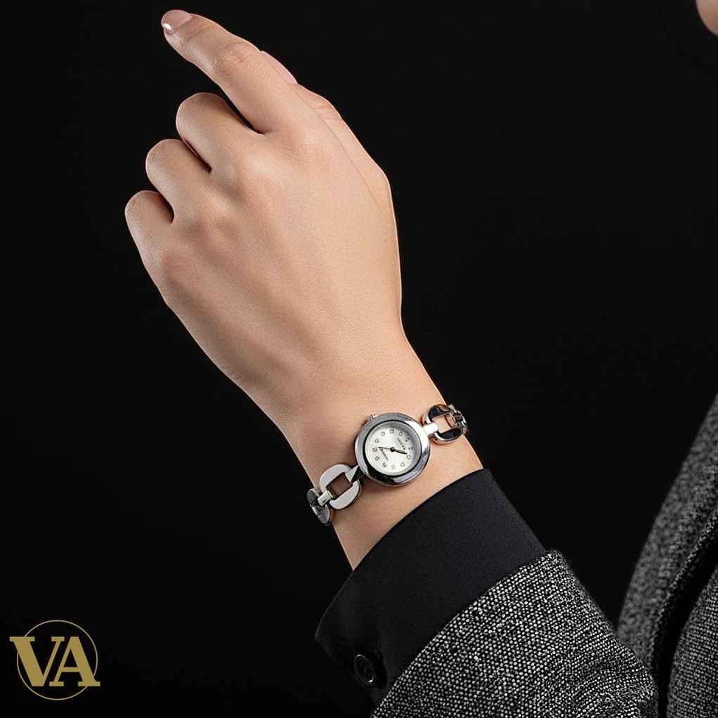 Montre Femme Argent 925 – Cadran Rond & Maillons Sculptés