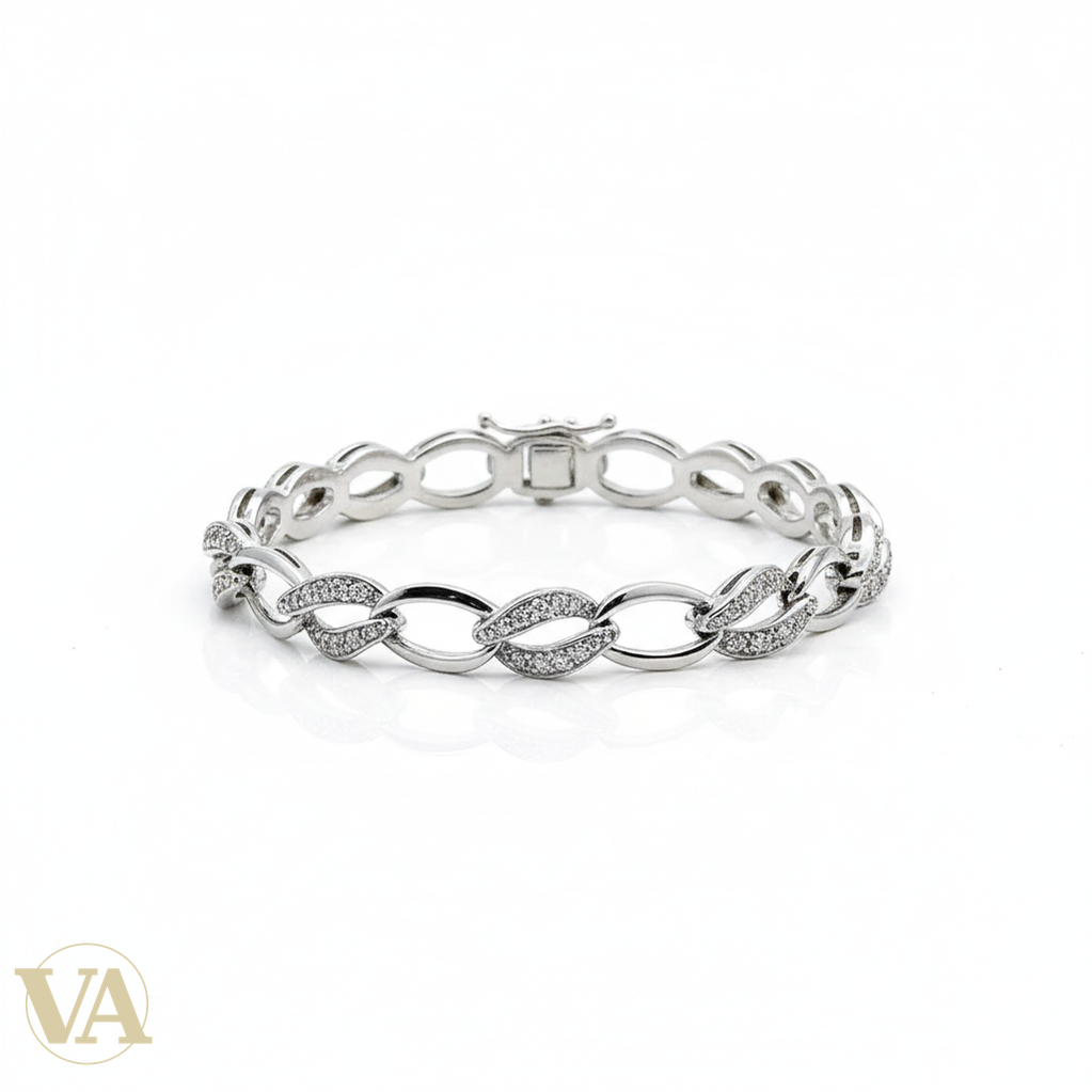 Bracelet Femme en argent 925 – Maillons torsadés pavés de zirconiums-Vindicta : Bijoux Argent 925 Massif, Luxe et Héritage
