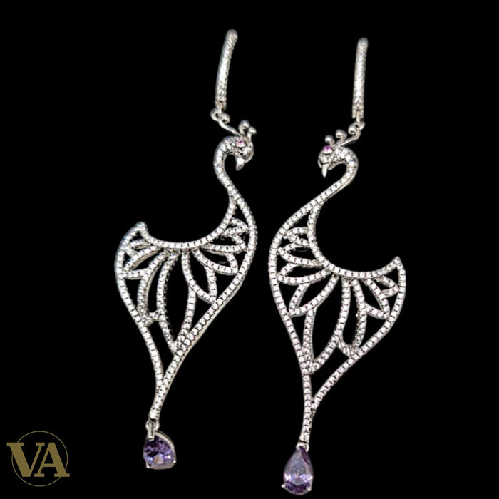 Boucles d'Oreilles Argent 925 Paon et Améthyste