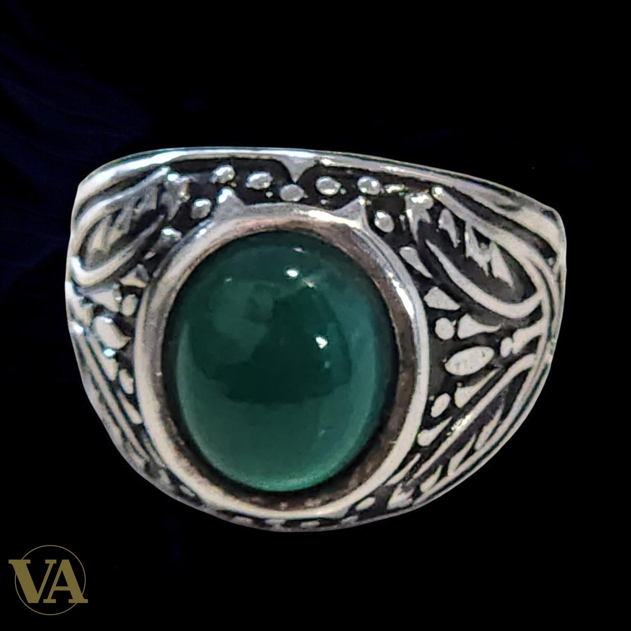 Chevalière Homme Argent 925 – Aventurine Verte Naturelle