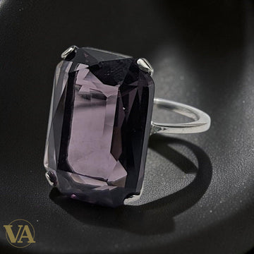 Bague femme argent 925 Améthyste taille émeraude