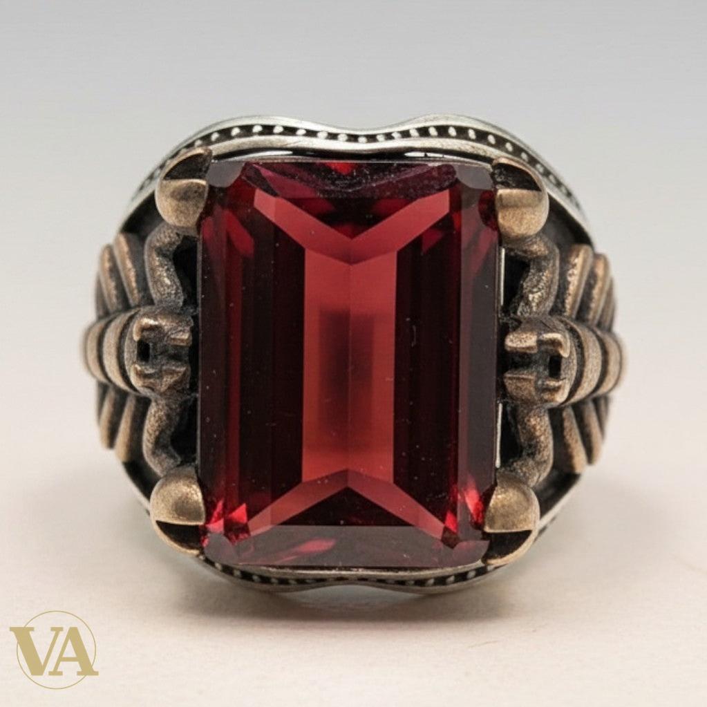 Chevalière Homme Argent 925 Pierre Rouge Motif Scorpion