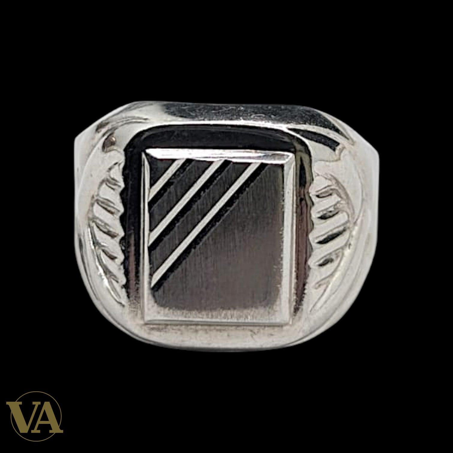 Chevalière Homme Argent 925 Plateau Brossé Rayures Diagonales | Bijoux Vindicta