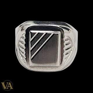 Chevalière Homme Argent 925 Plateau Brossé Rayures Diagonales