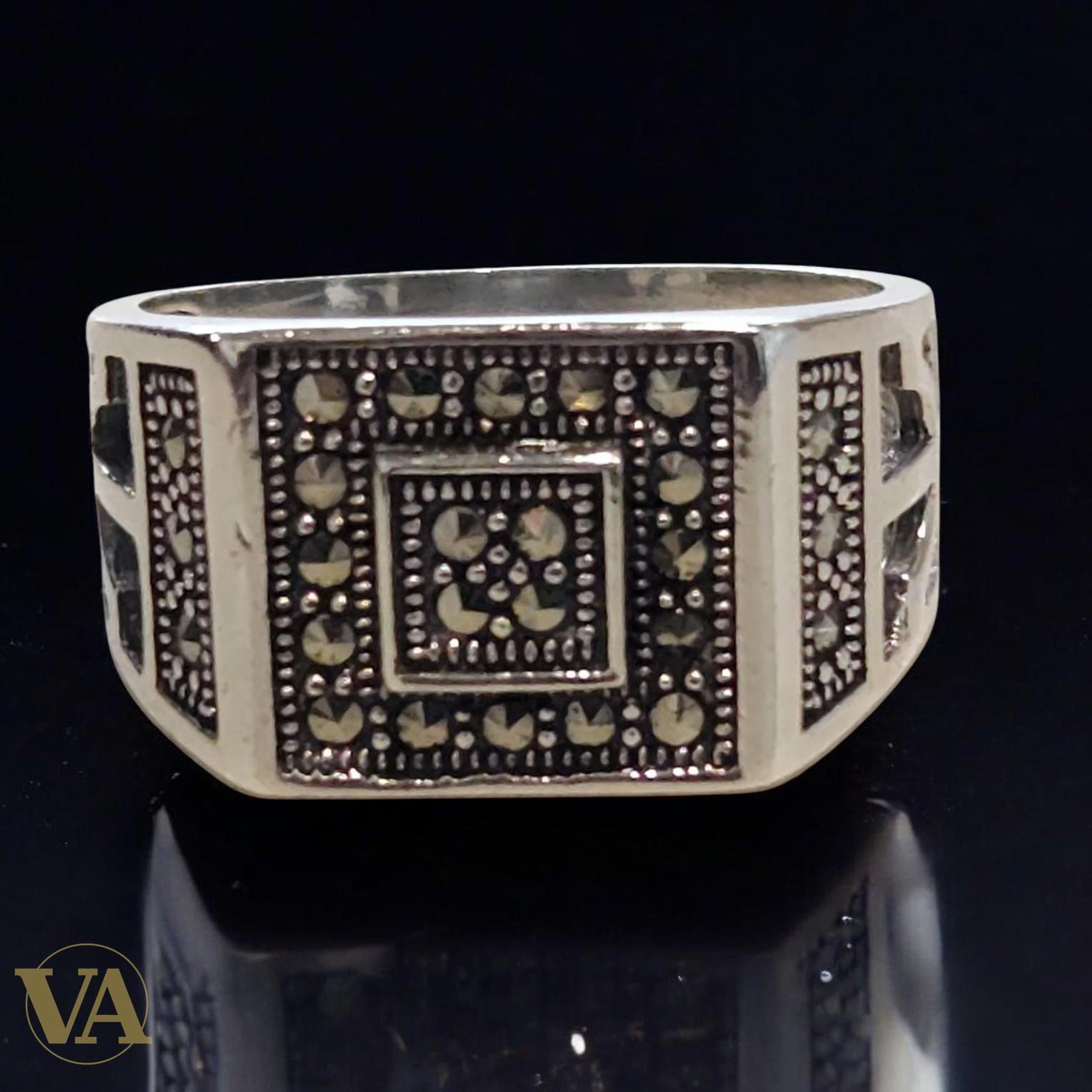Bague Homme Argent 925 – Marcassites Carrées Vintage - Argent 925 - Vindicta
