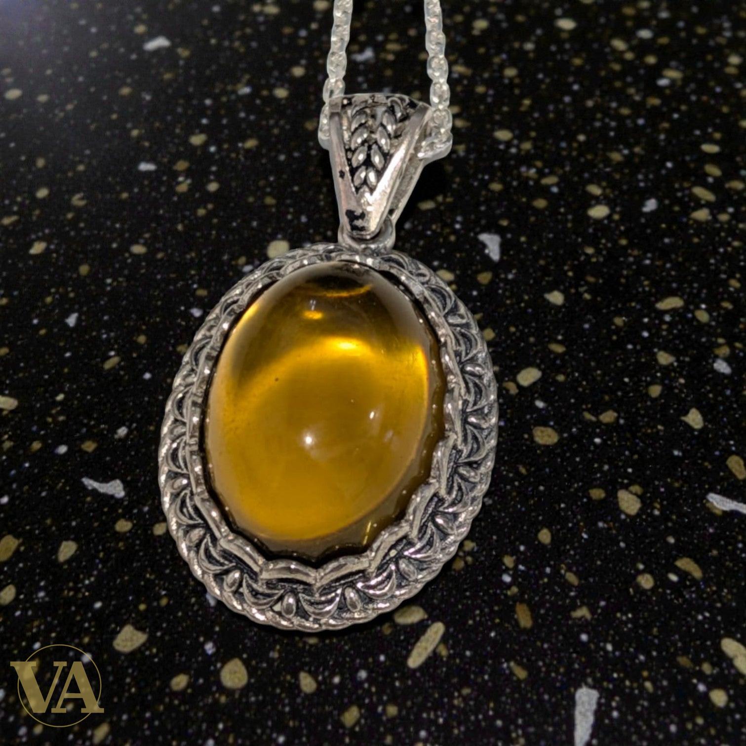 Collier Ambre Argent 925 - Pendentif Pierre Naturelle Miel Dorée