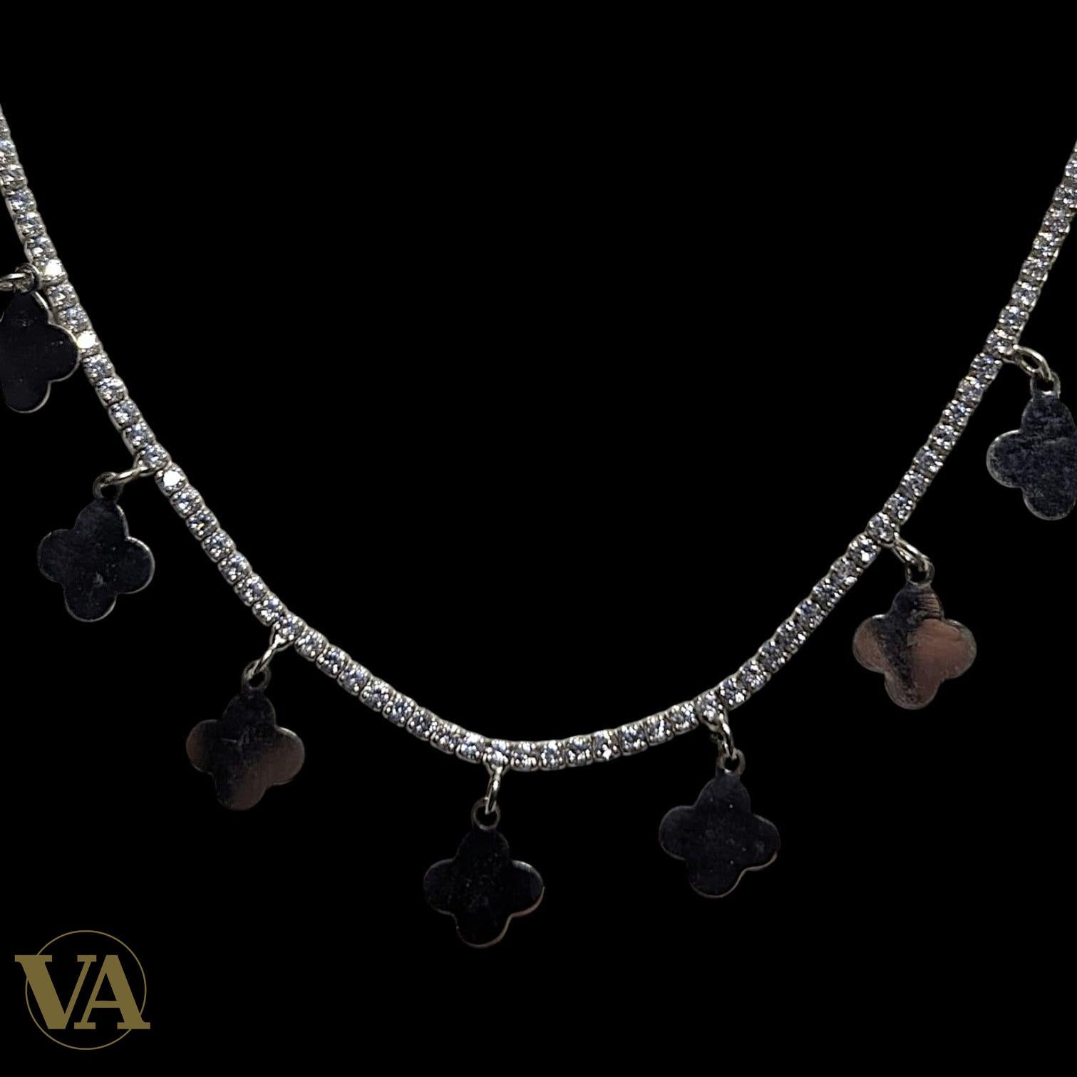 Collier Femme Argent 925 Chaîne Tennis Zircons – Breloques Trèfle Alhambra-Vindicta : Bijoux Argent 925 Massif, Luxe et Héritage