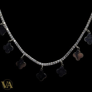 Collier Femme Argent 925 Chaîne Tennis Zircons – Breloques Trèfle Alhambra