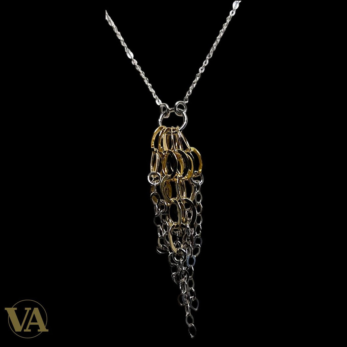 Collier Femme Argent 925 & Plaqué Or — Pendentif Cascade Maillons Bicolore