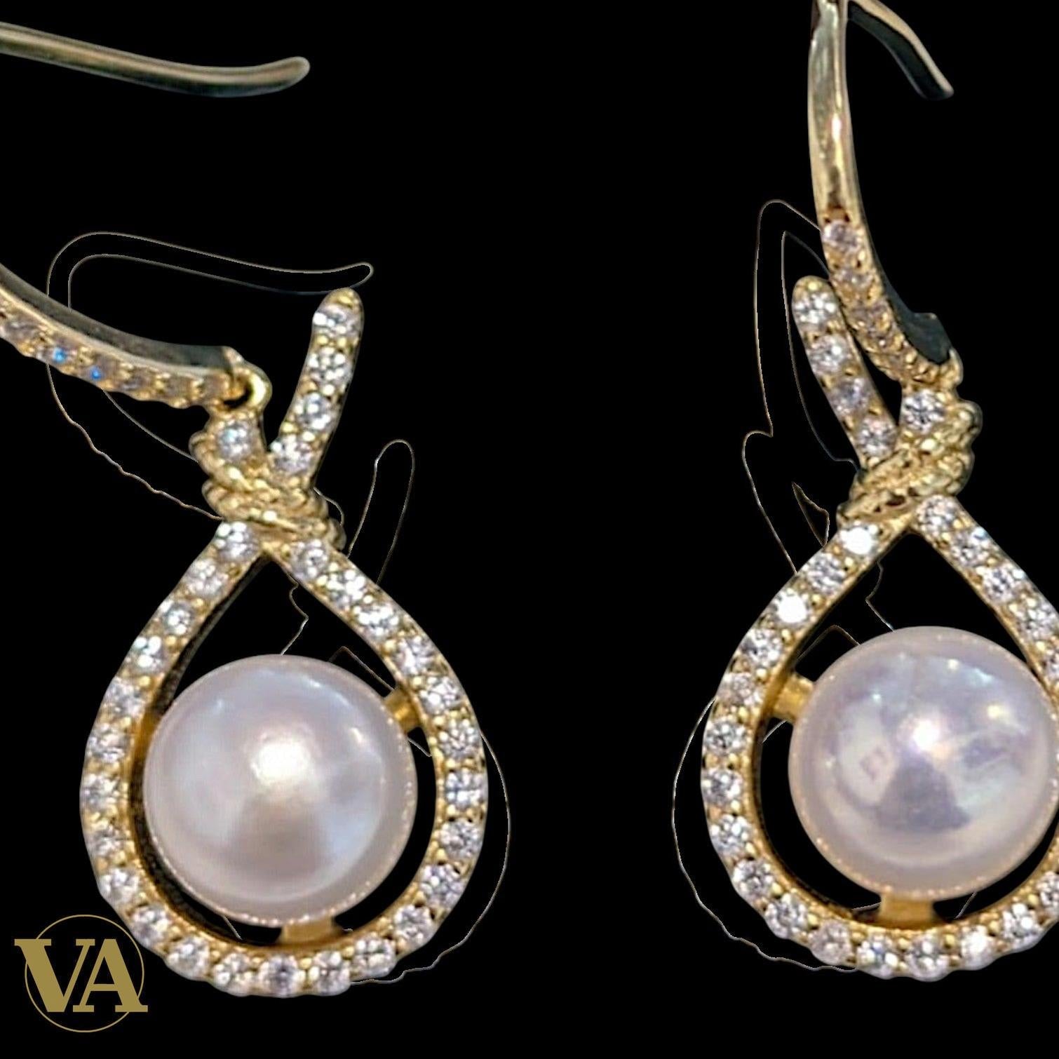 Boucles d’oreilles femme en argent plaqué or, perles & oxydes de zirconium