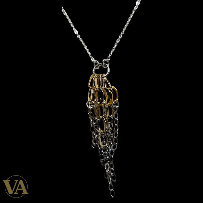 Collier Femme Argent 925 & Plaqué Or — Pendentif Cascade Maillons Bicolore