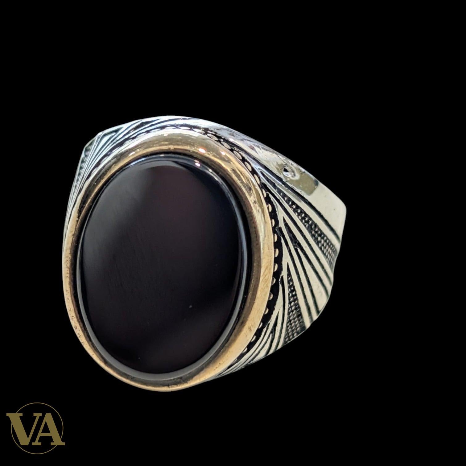 Bague homme – Argent 925 & Plaqué or rose – Onyx noir