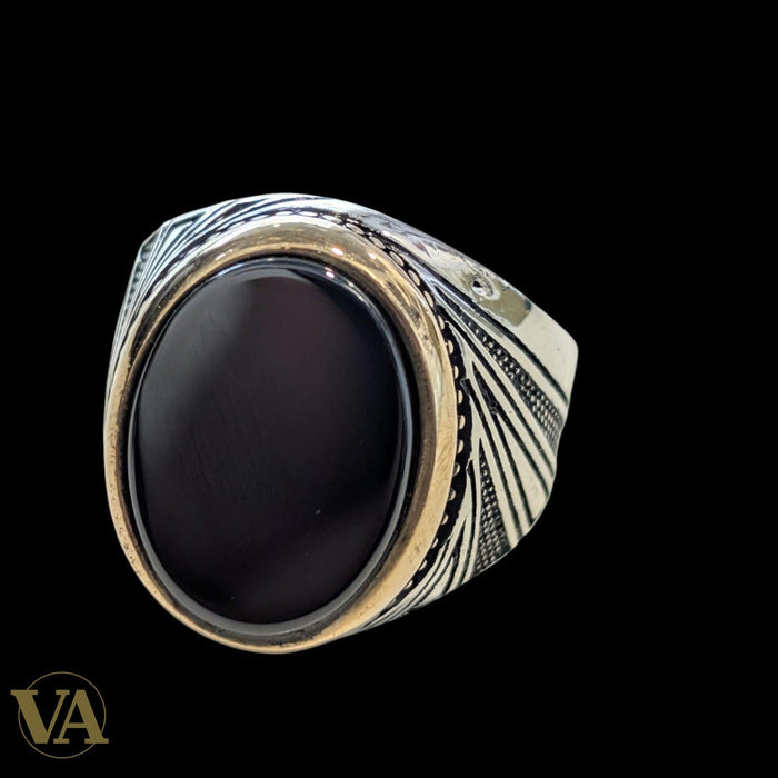 Bague homme – Argent 925 & Plaqué or rose – Onyx noir