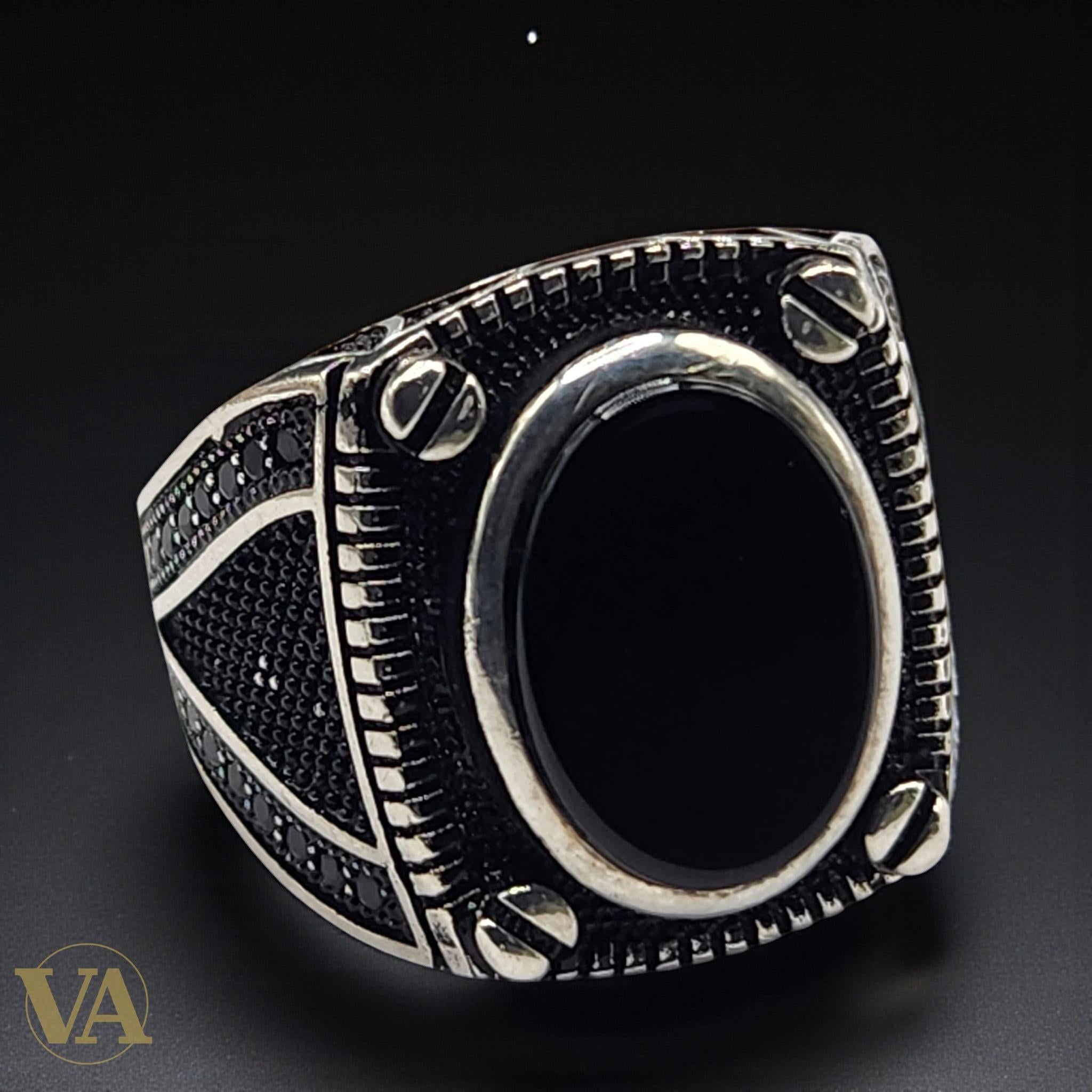 Bague Homme en Argent 925 & Onyx Noir – Design Viril | Bijoux Vindicta