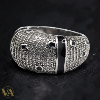 Bague Homme Argent 925 Dôme Pavé Zircons Onyx Noir