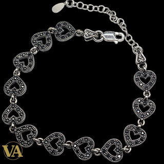 Bracelet Femme Argent 925 Cœurs Marcassite Vintage