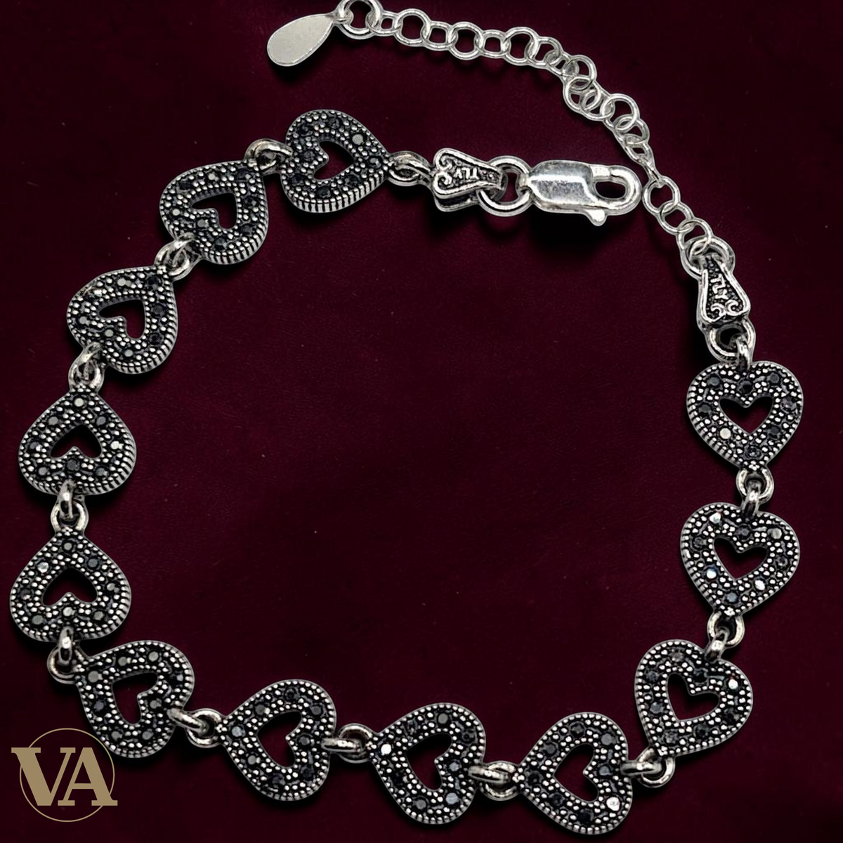 Bracelet Femme Argent 925 Cœurs Marcassite Vintage
