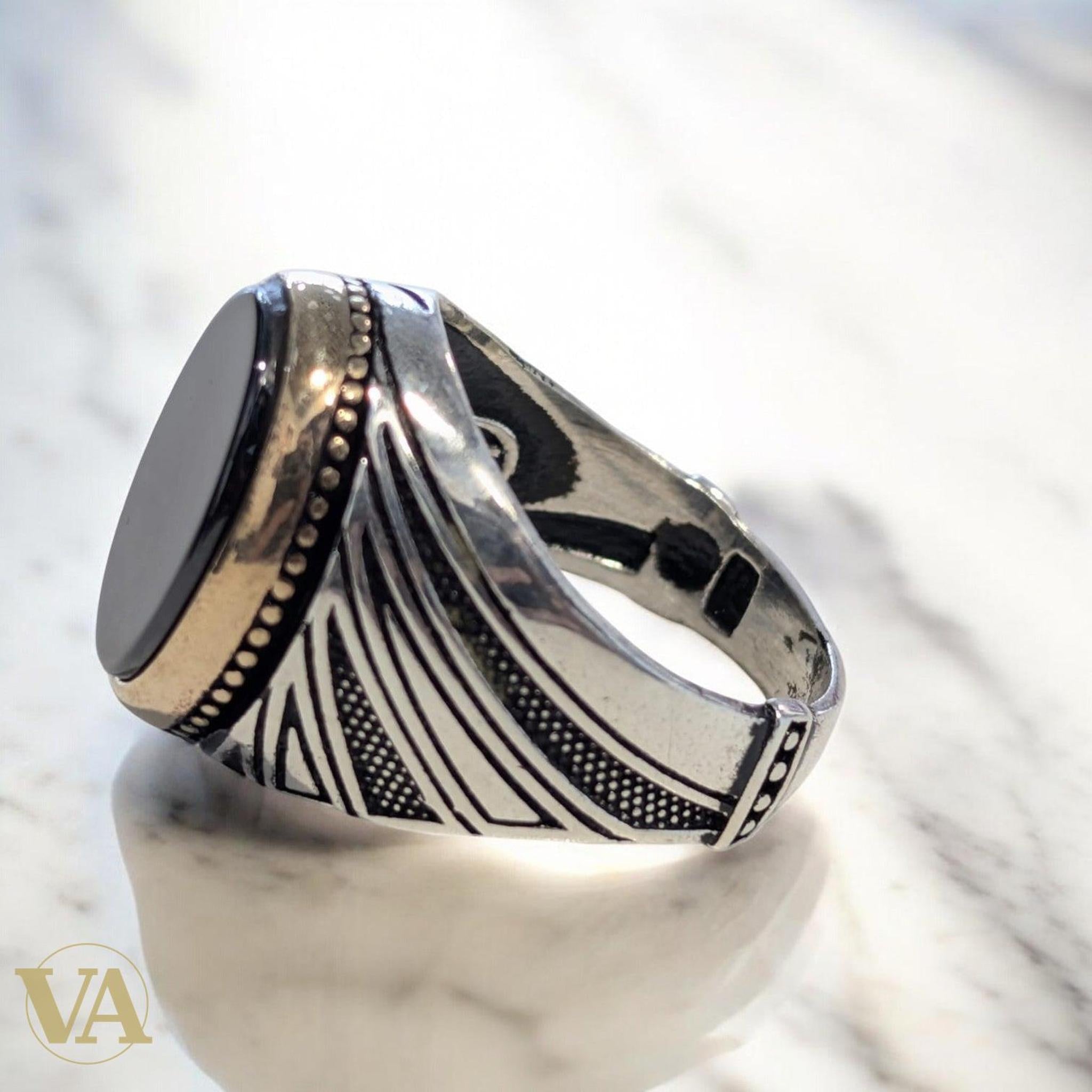Bague homme – Argent 925 & Plaqué or rose – Onyx noir | Bijoux Vindicta