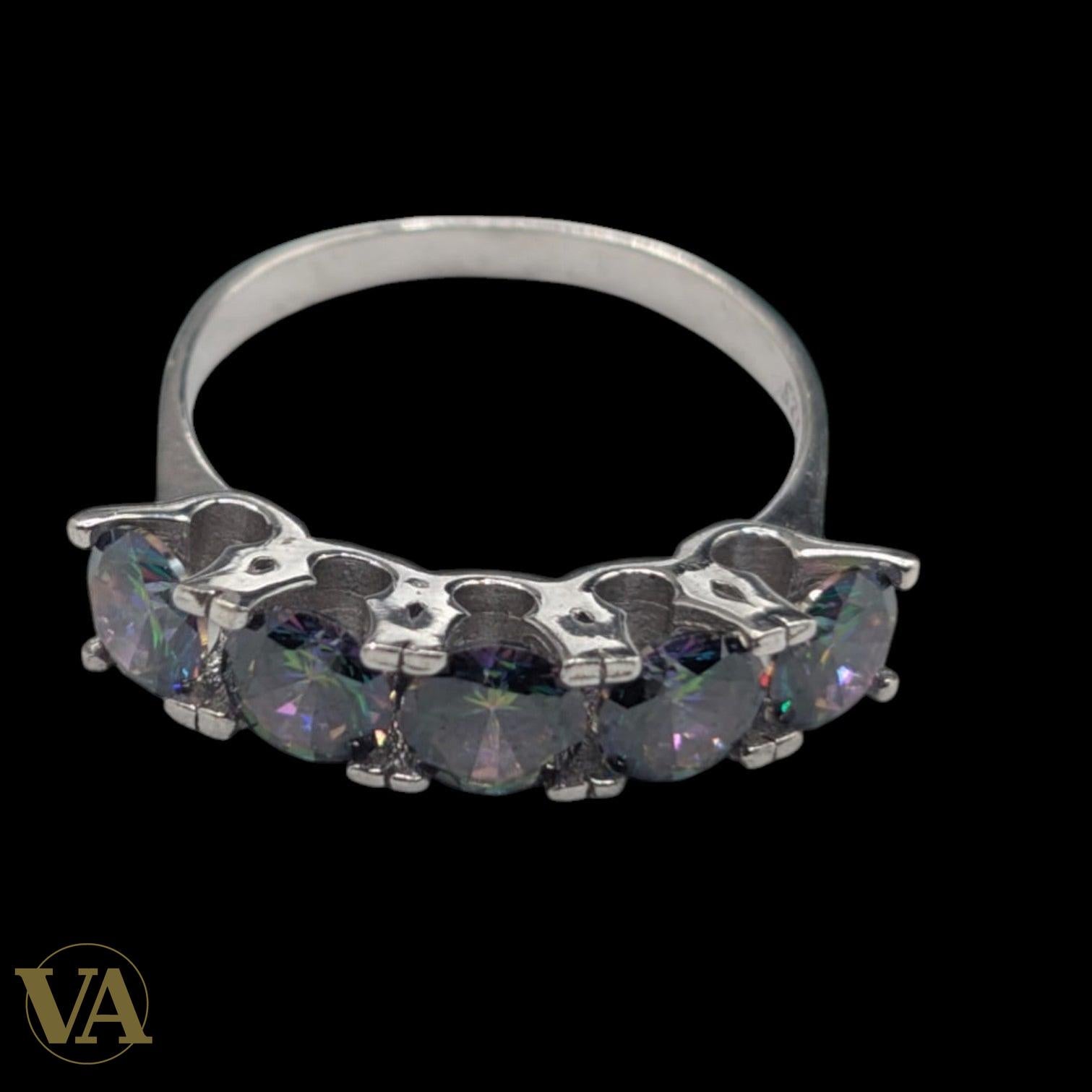 Bague femme Argent 925 Massif Topaze Mystique Multi-Pierres