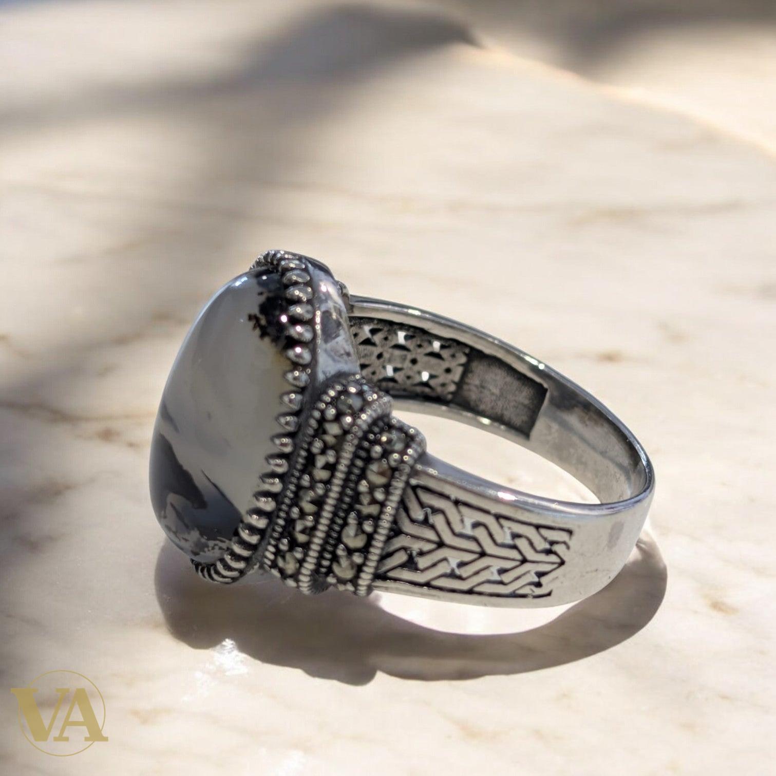 Bague Homme Argent 925 – Agate Dendritique Unique