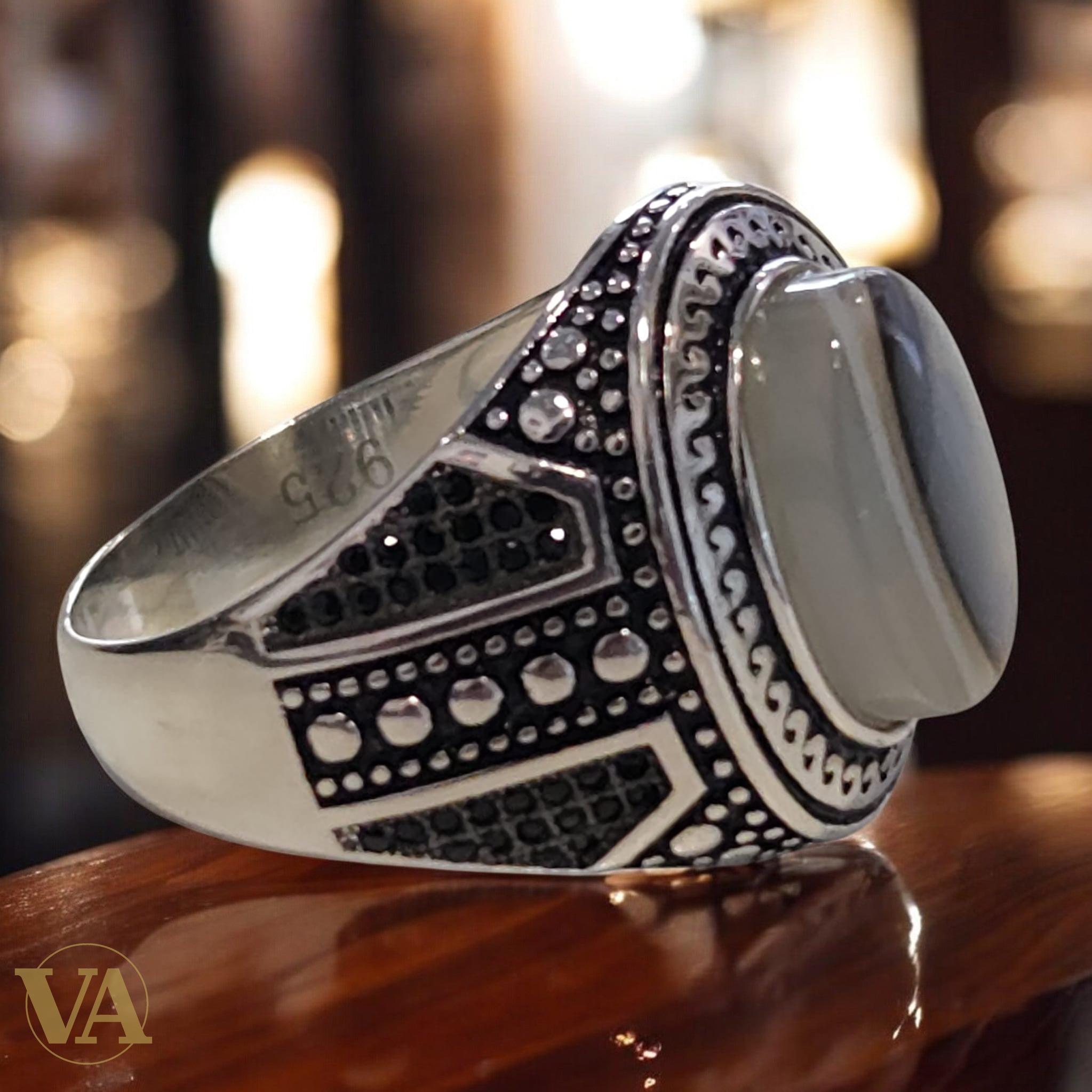 Bague Homme Argent 925 Agate Grise – Élégance Authentique