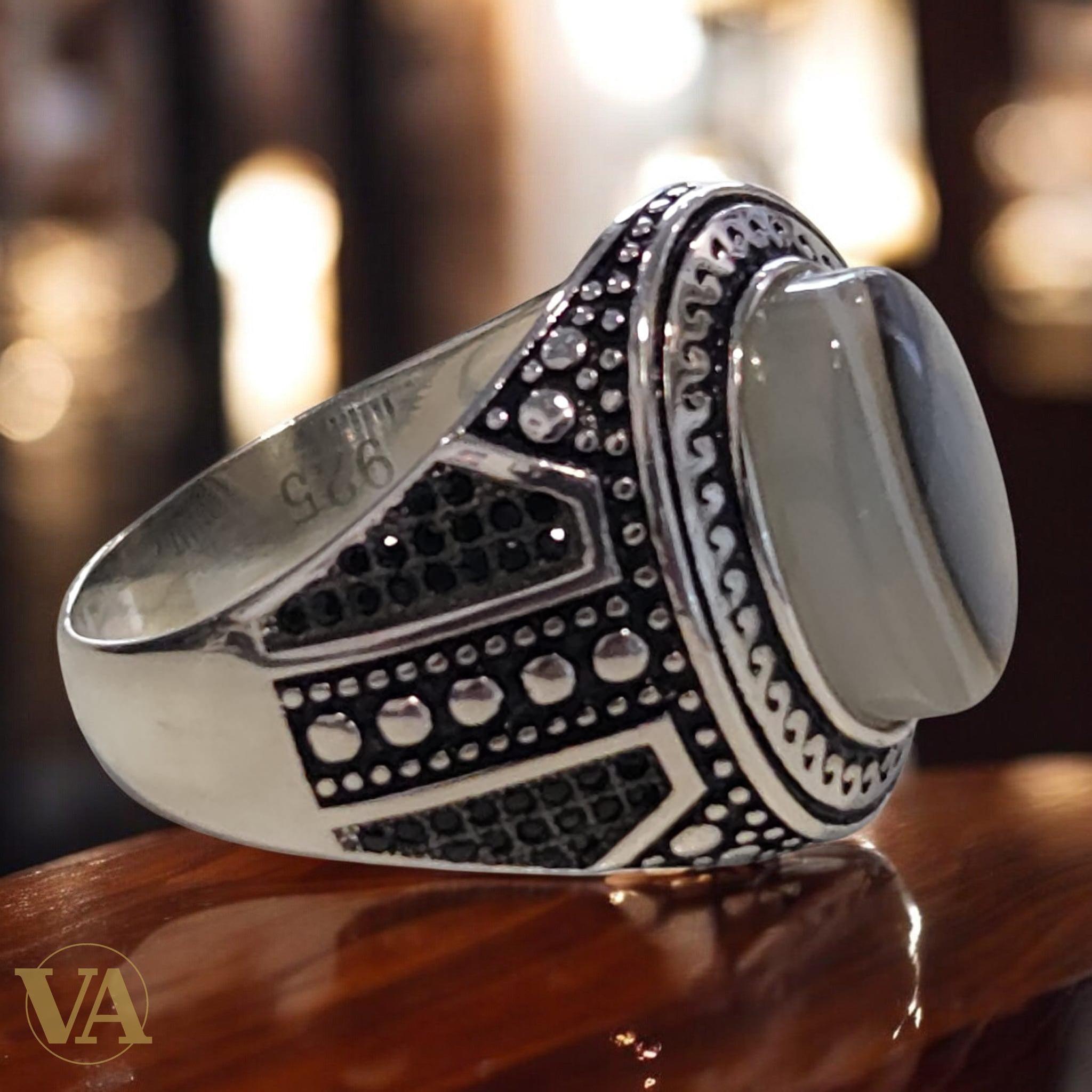 Bague Homme Argent 925 Agate Grise – Élégance Authentique - Argent 925 - Vindicta