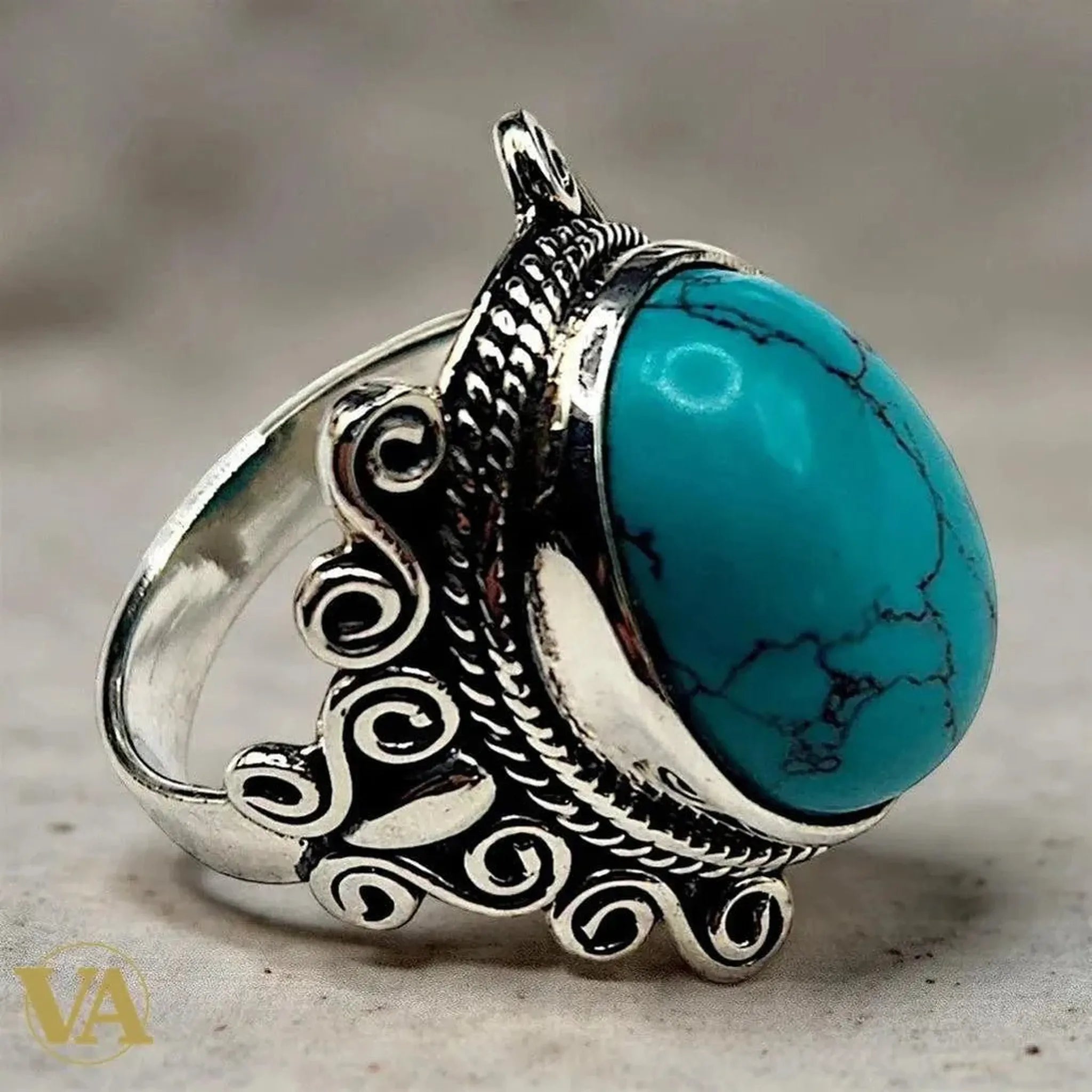 Bague Femme argent 925 T57 cabochon turquoise – Bohème | Bijoux Vindicta