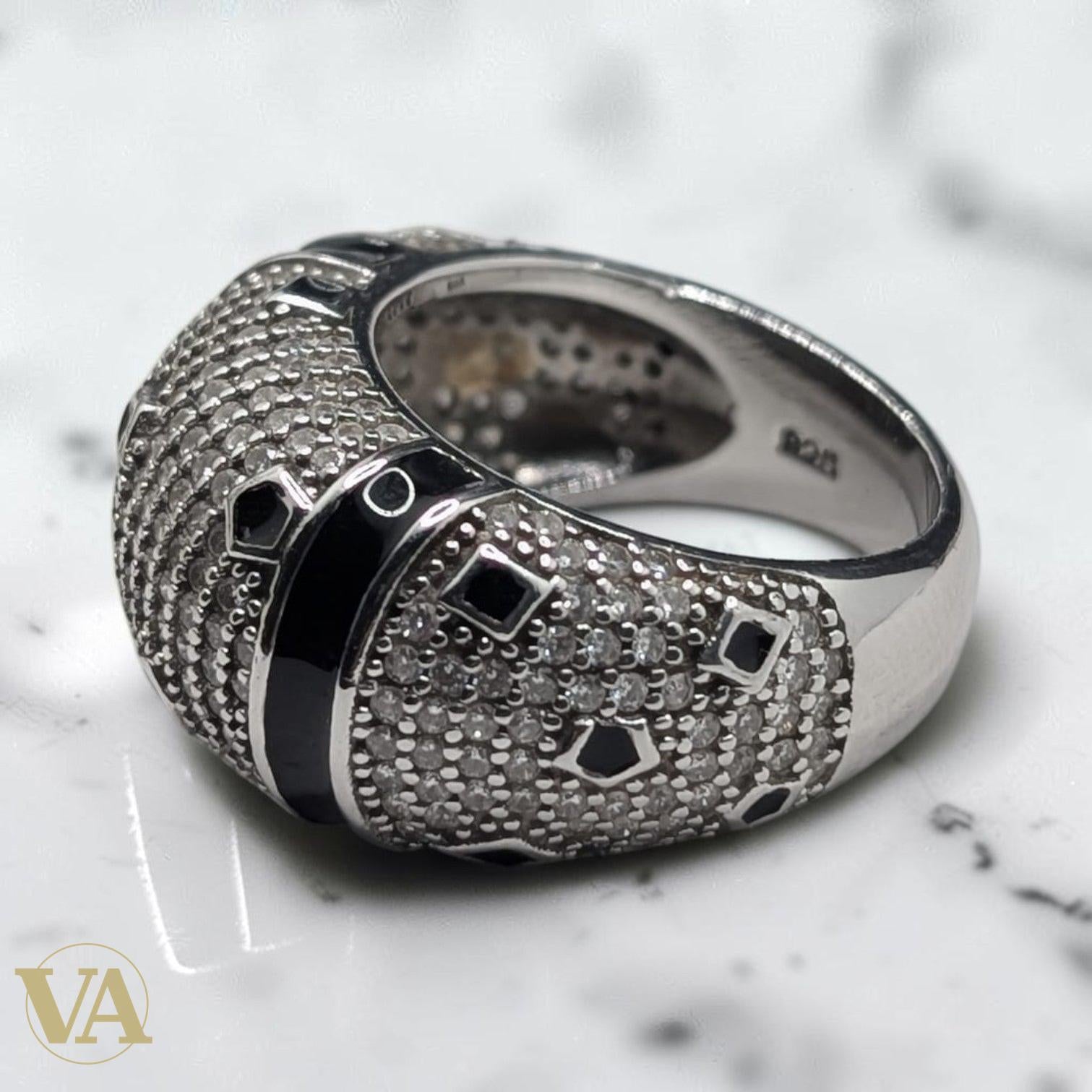 Bague Homme Argent 925 Dôme Pavé Zircons Onyx Noir - Argent 925 - Vindicta