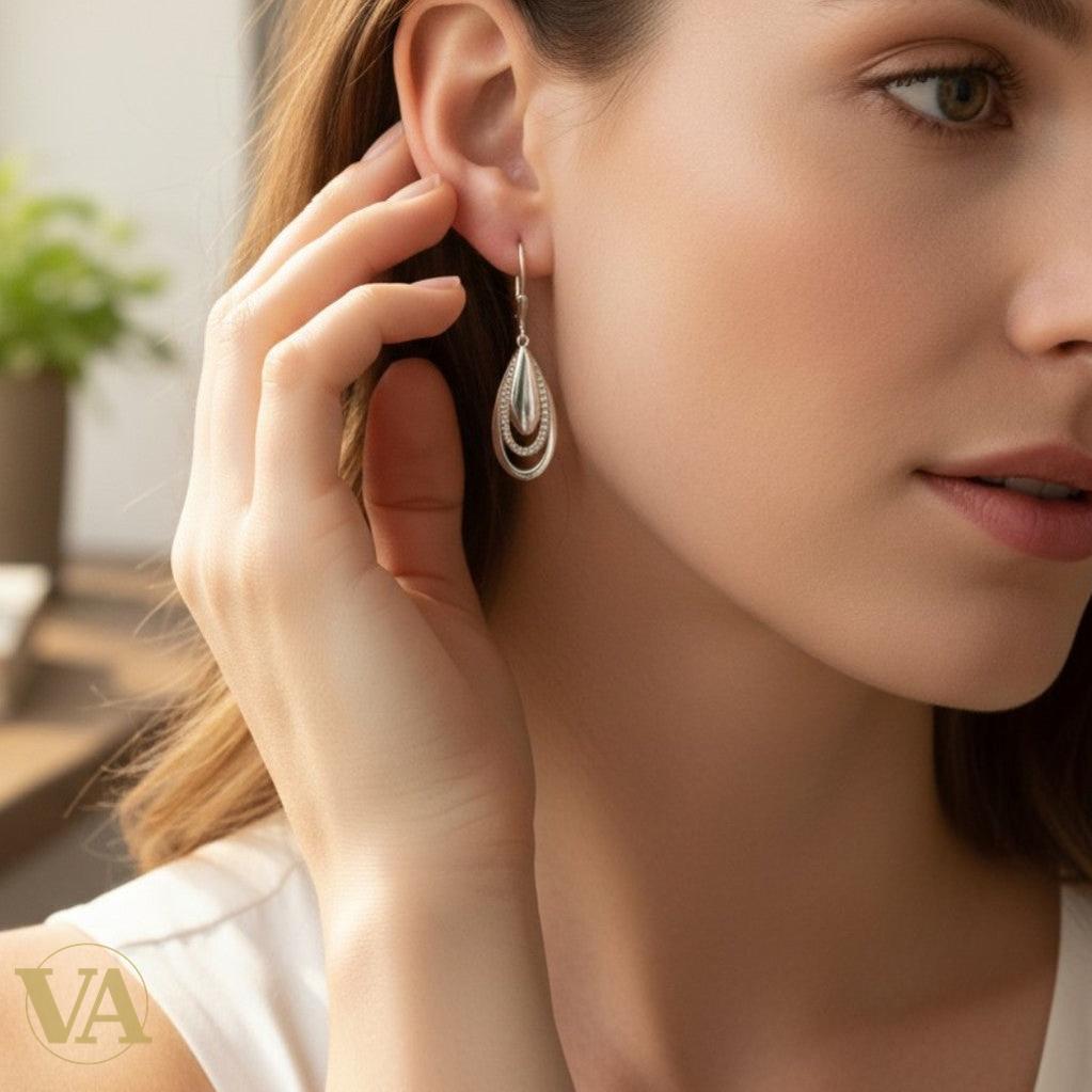 Boucles d'Oreilles Femme Pendantes Argent 925 – Triple Anneau & Zirconium-Vindicta : Bijoux Argent 925 Massif, Luxe et Héritage