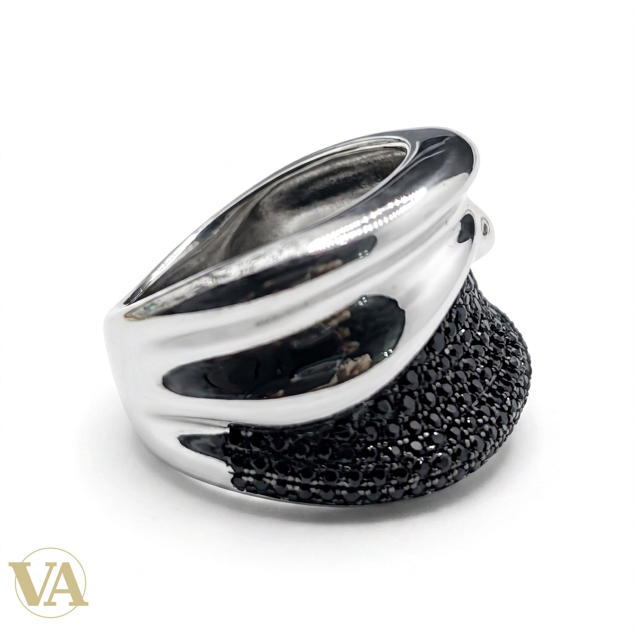 Bague Femme Argent 925 Bicolore Pavé Zirconium Noir Design Sculptural