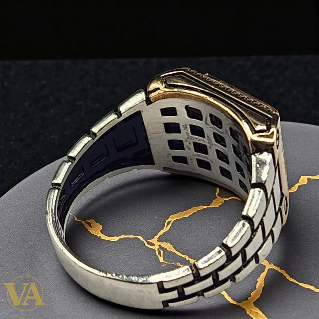 Bague Homme Argent 925 – Design Bicolore avec Onyx Noir | Bijoux Vindicta