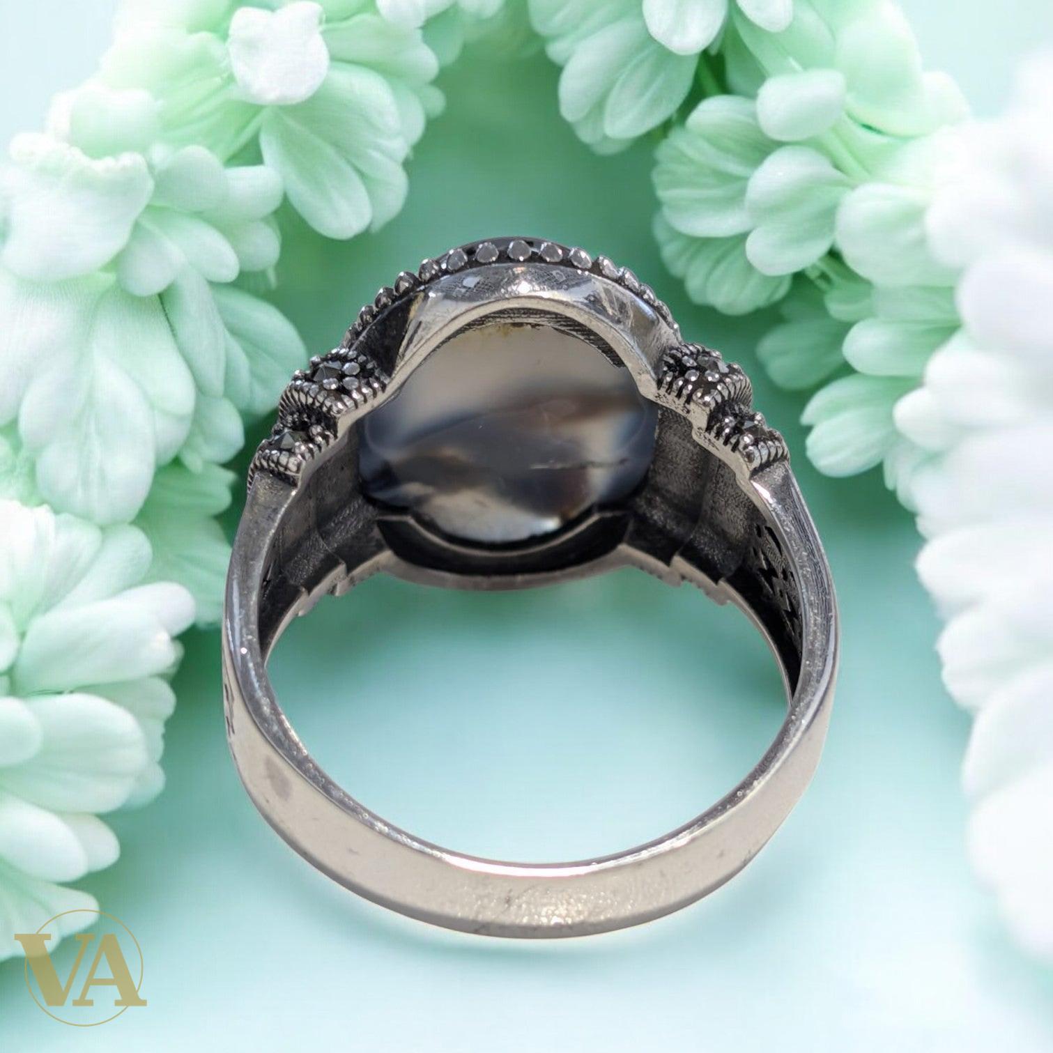 Bague Homme Argent 925 – Agate Dendritique Unique