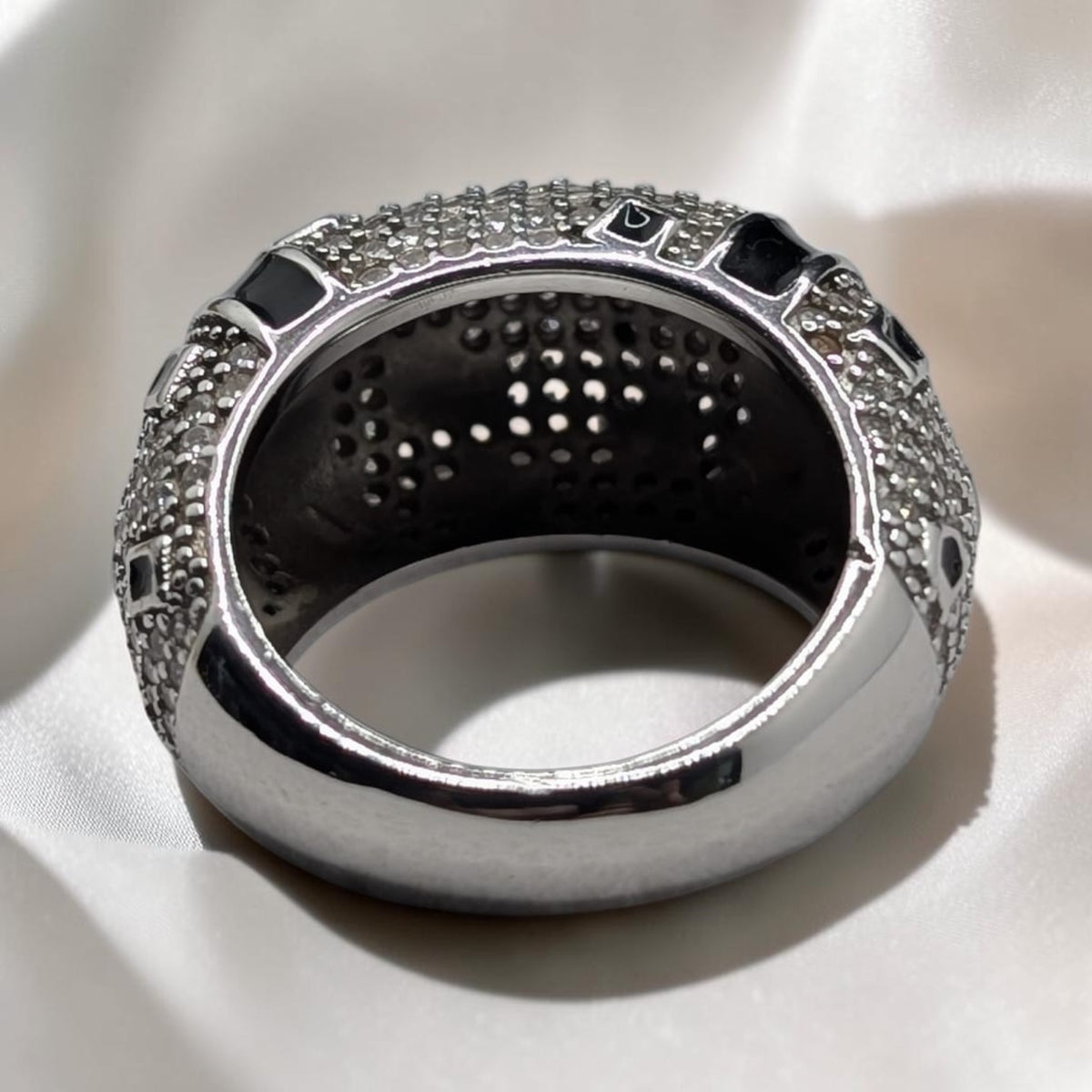 Bague Homme Argent 925 Dôme Pavé Zircons Onyx Noir