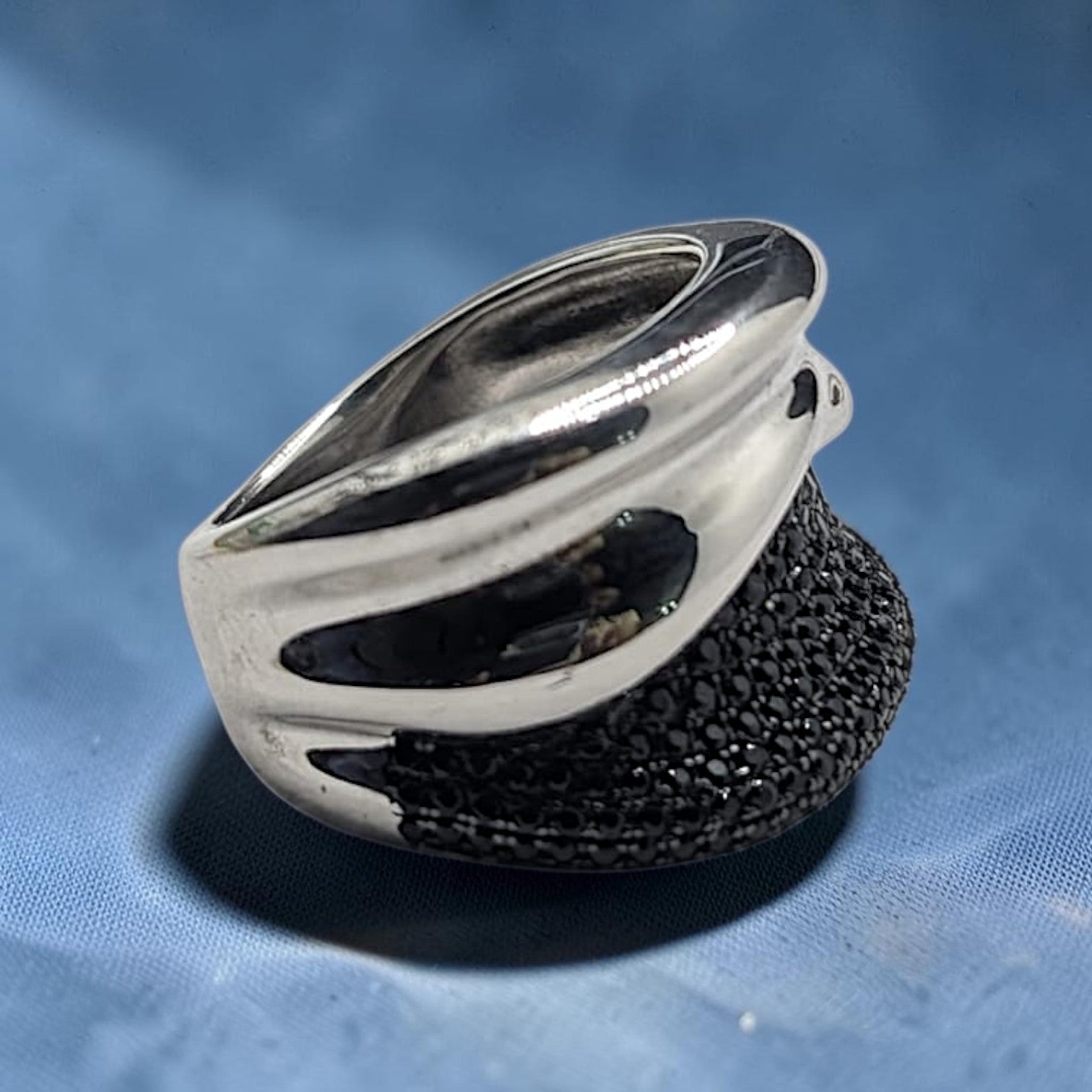 Bague Femme Argent 925 Bicolore Pavé Zirconium Noir Design Sculptural-Vindicta : Bijoux Argent 925 Massif, Luxe et Héritage